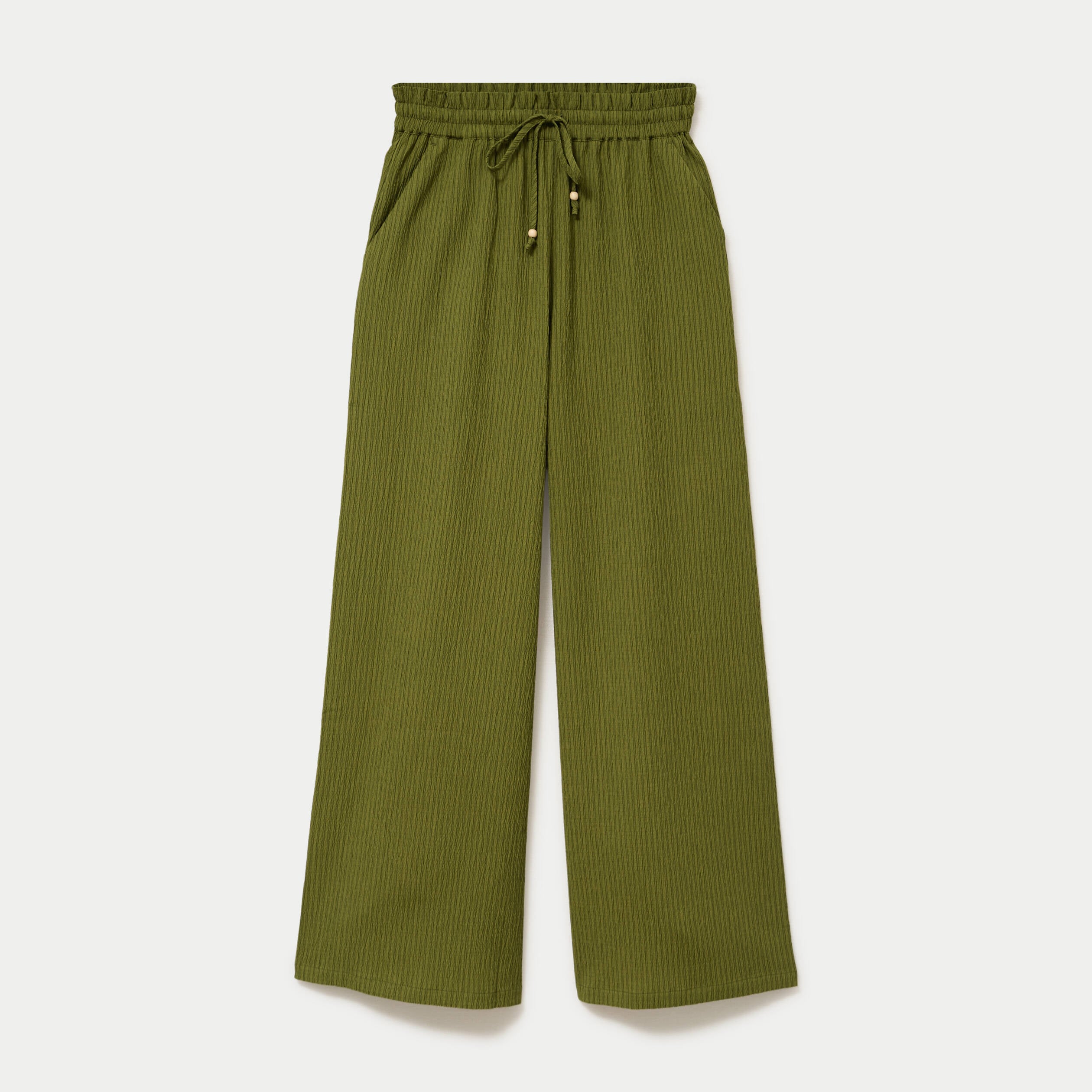 Pantalon large fluide taille haute vert kaki femme