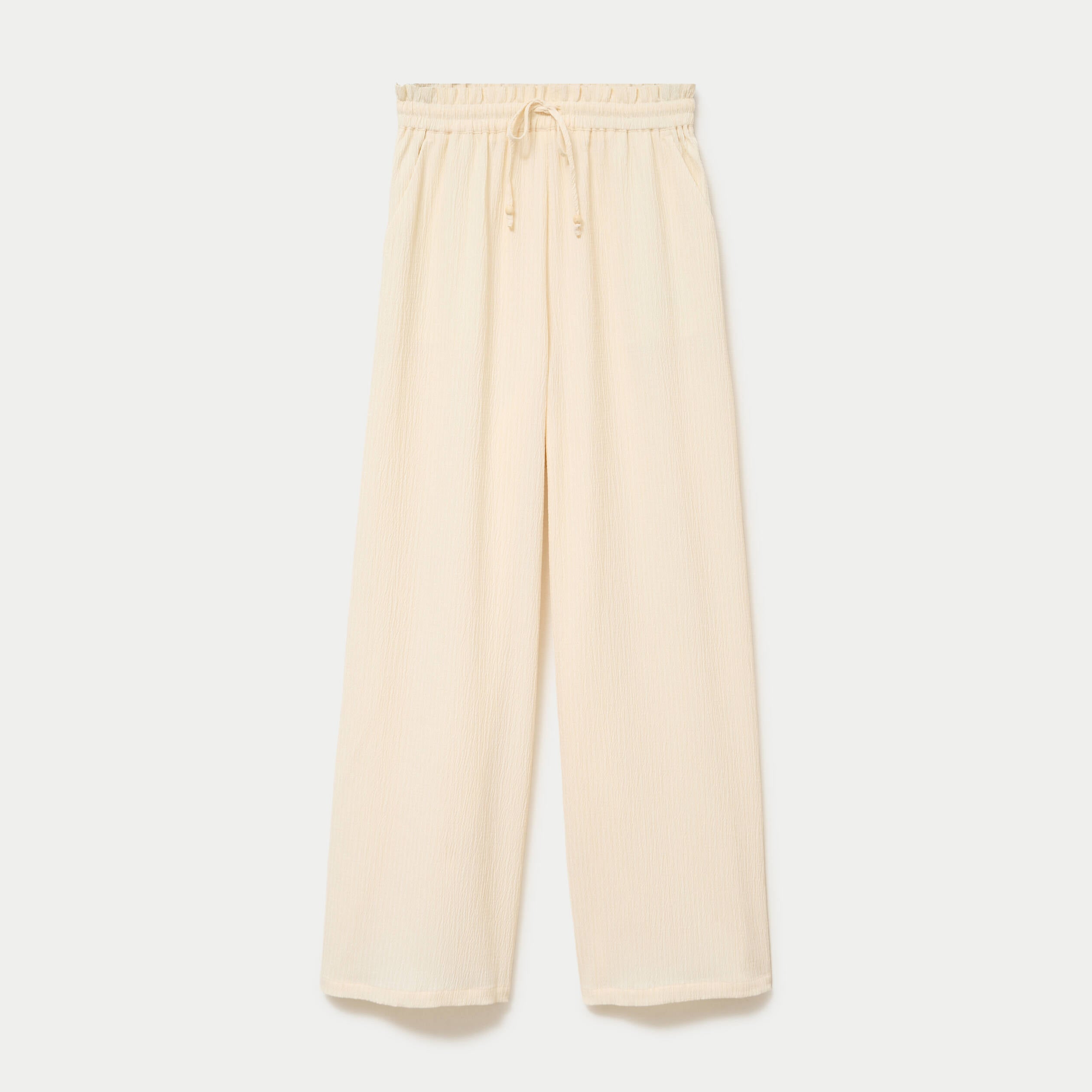 Pantalon large fluide taille haute ecru femme