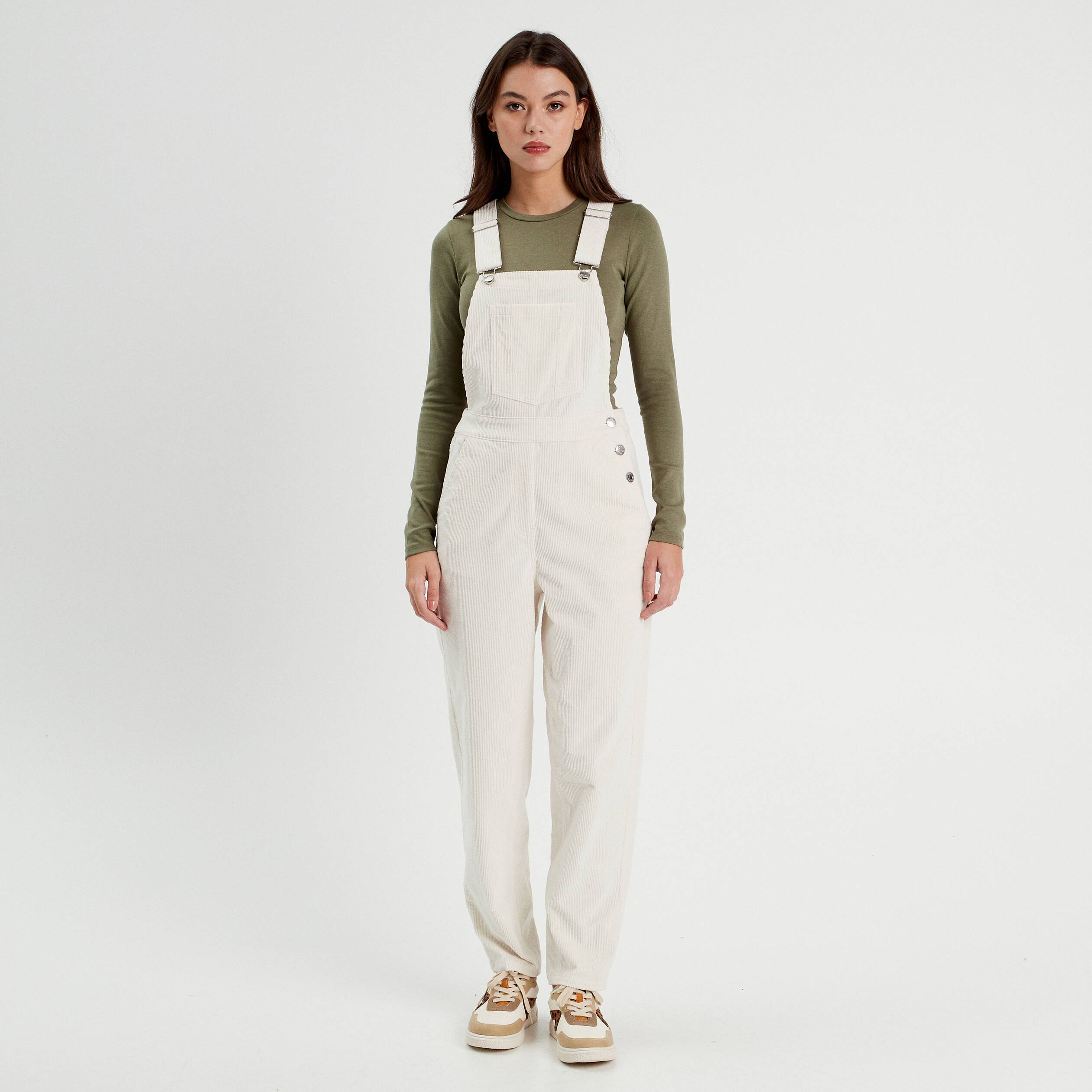 Salopette velours côtelé ecru femme