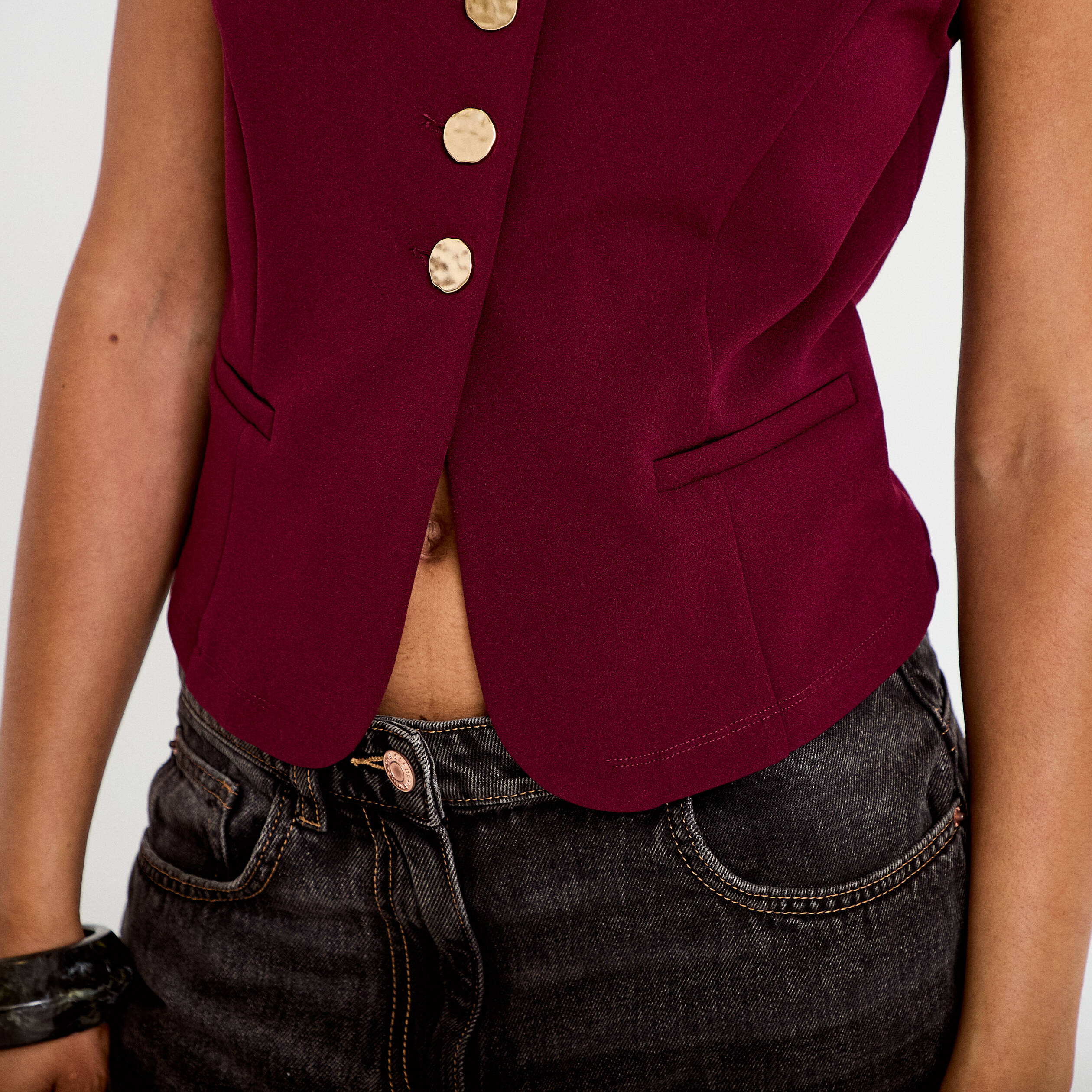 Gilet sans manches col rond bordeaux femme