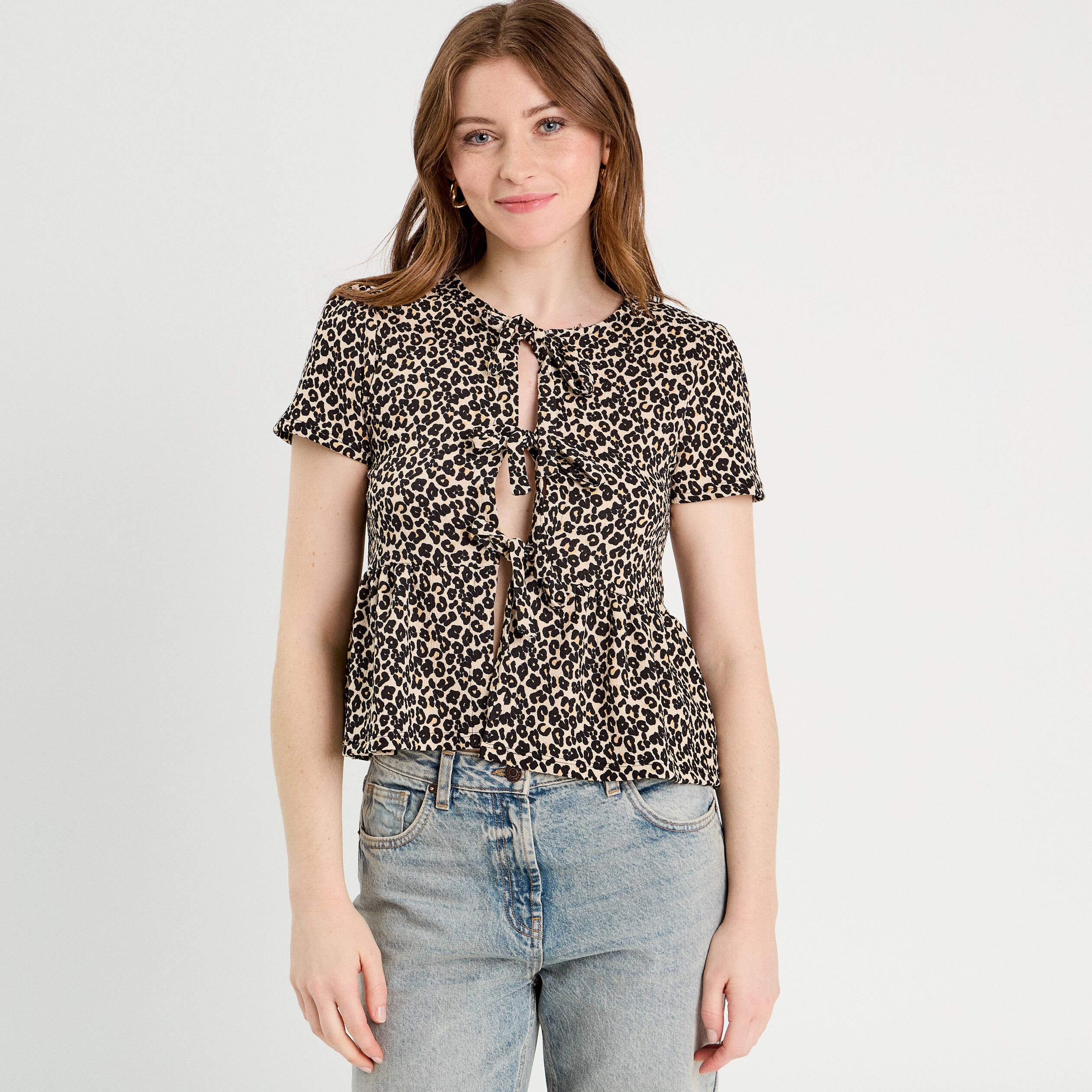 Blouse avec noeuds blanc femme
