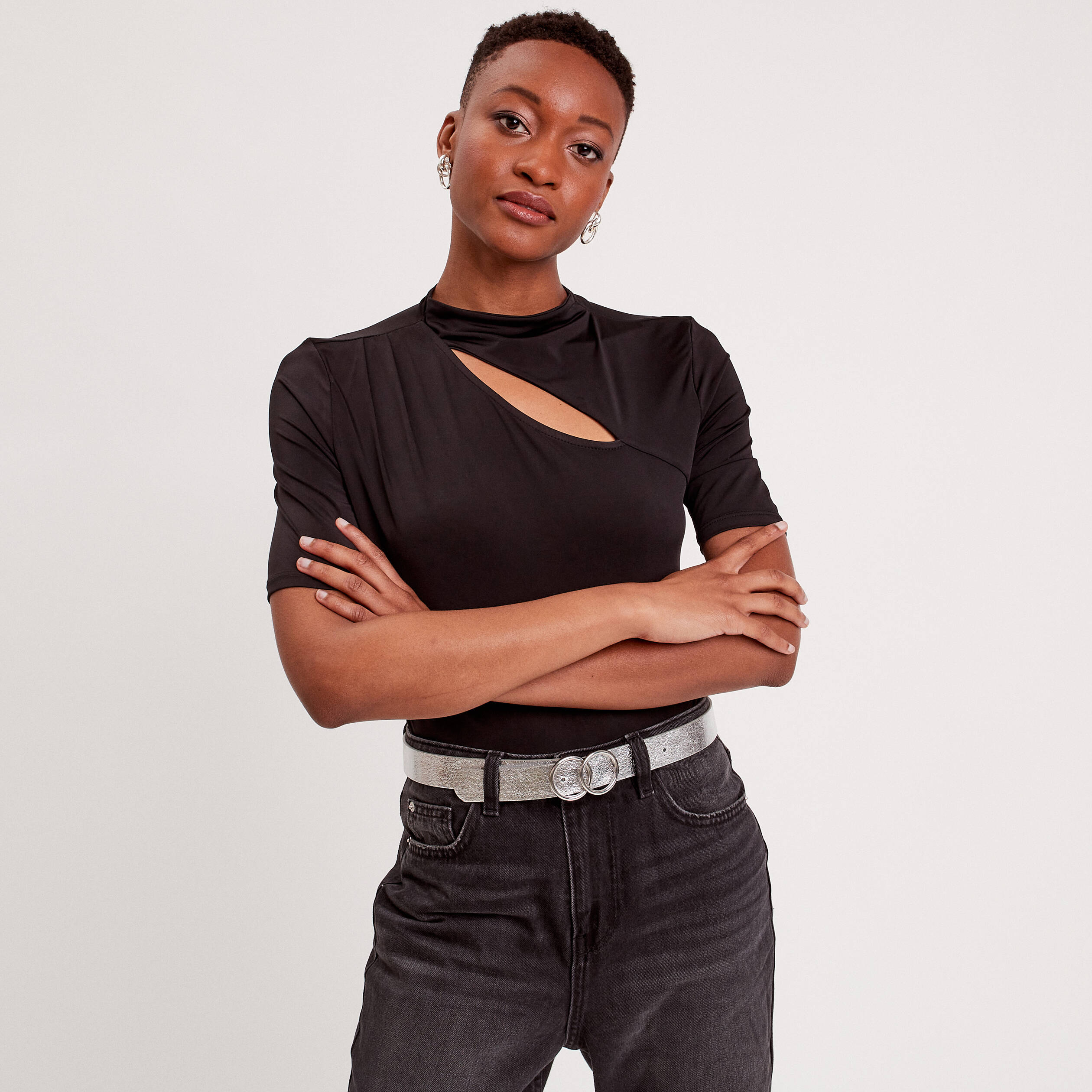 T shirt avec ouverture noir femme Vibs