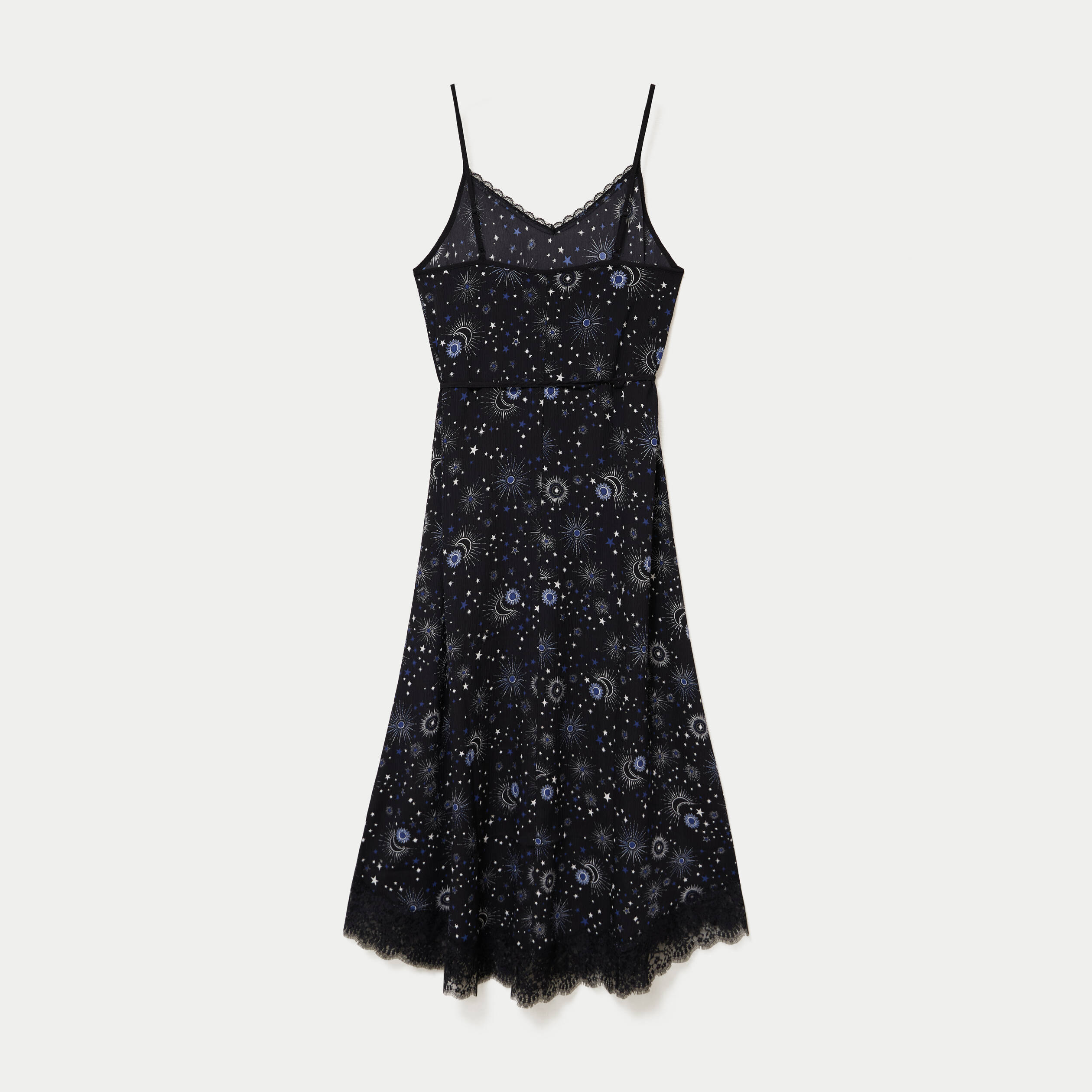 Robe longue &eacute;vas&eacute;e col v dentelle noir femme