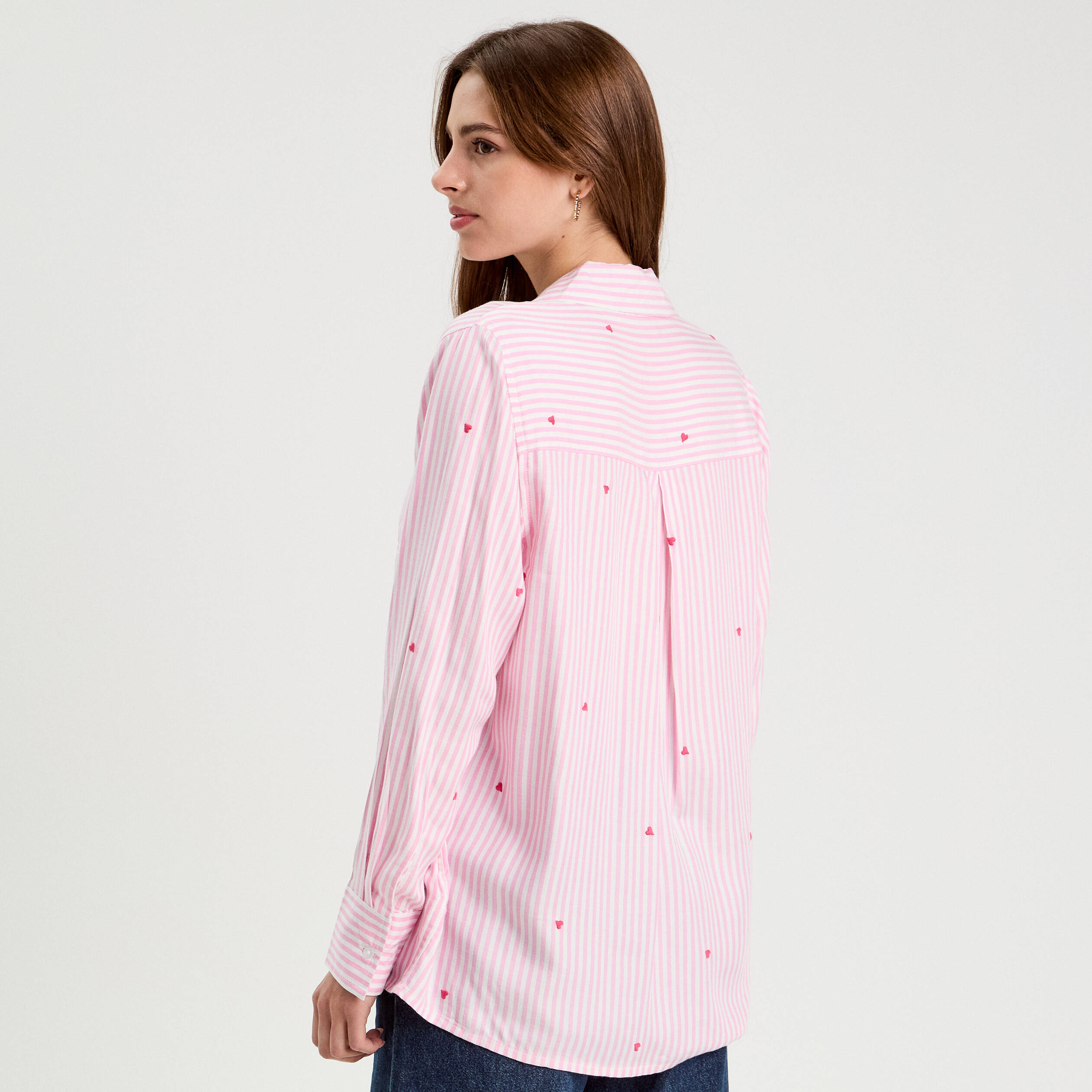Chemise manches longues rose femme