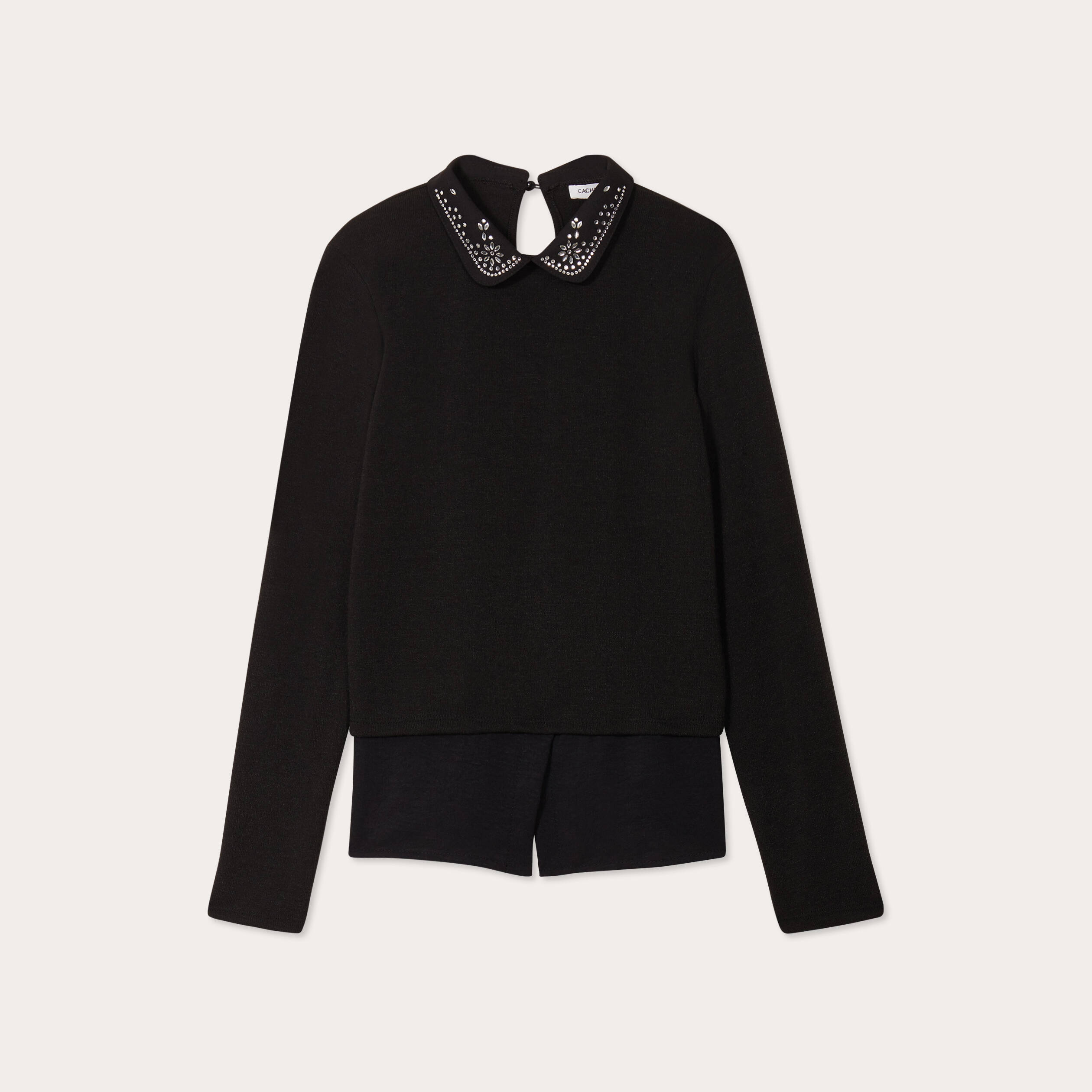 pull col chemise bijoux noir femme Pull col chemise bijoux noir femme