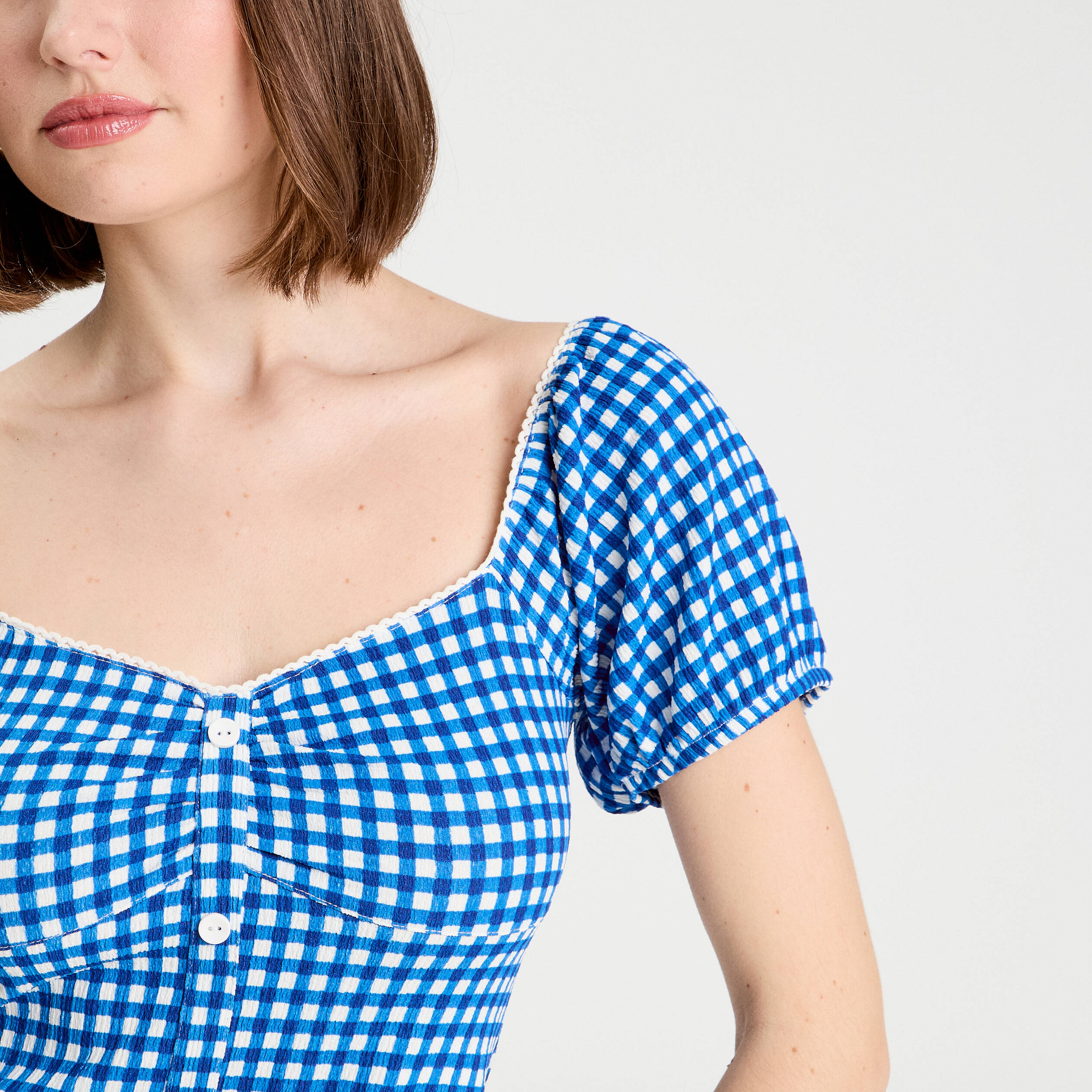 Blouse cropped bleu electrique femme