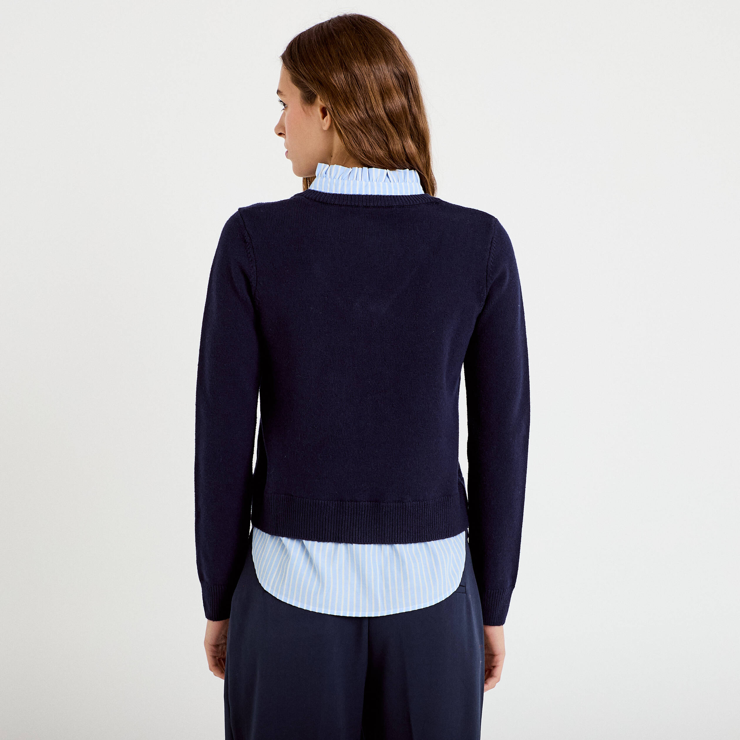 Pantalon large ventre plat bleu marine femme