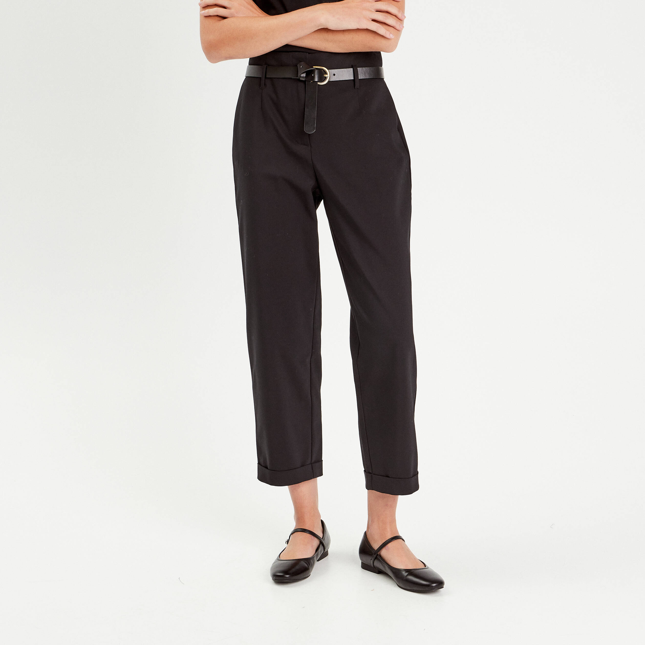 Pantalon chino carotte noir femme Vibs
