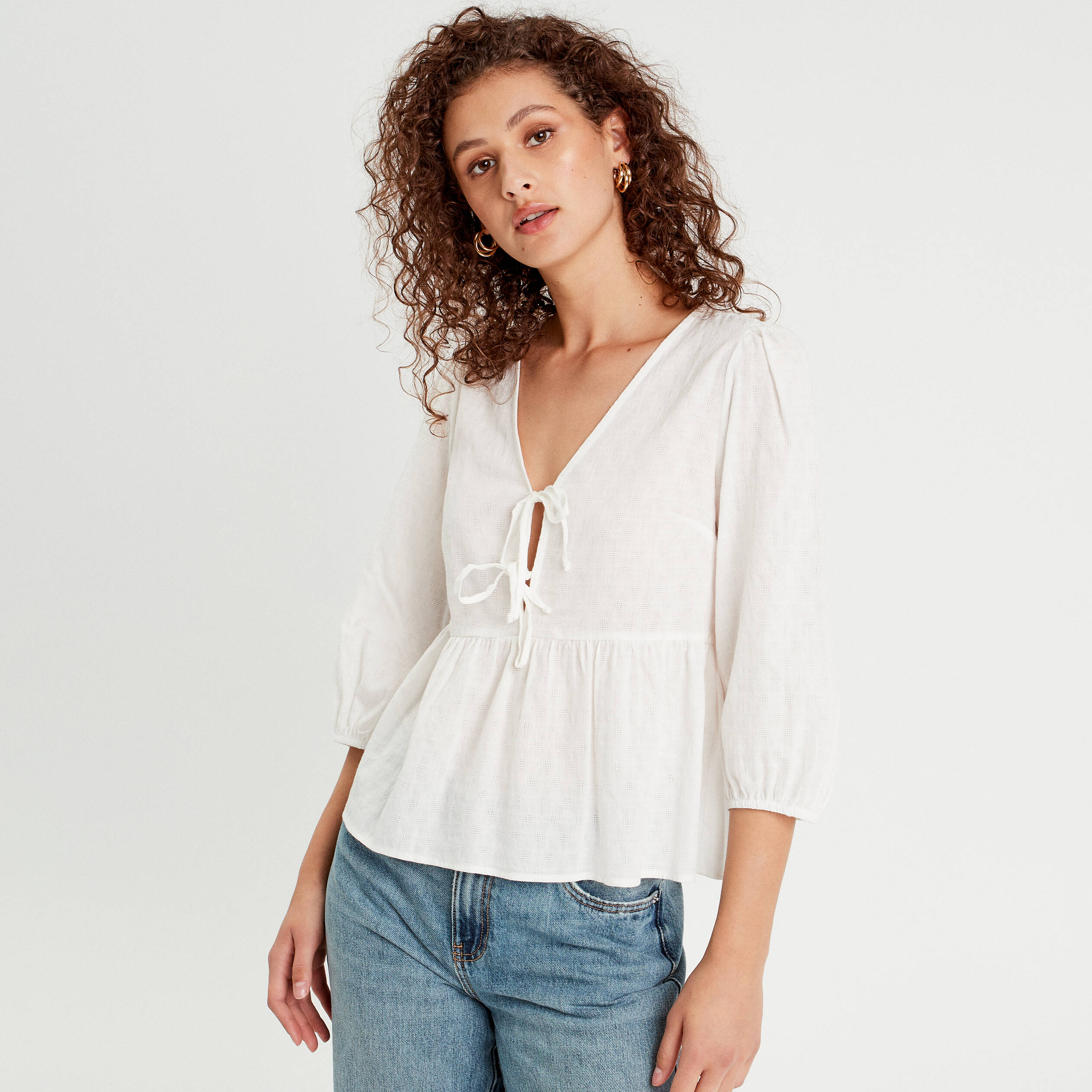 blouse avec noeuds ecru femme Blouse avec noeuds ecru femme