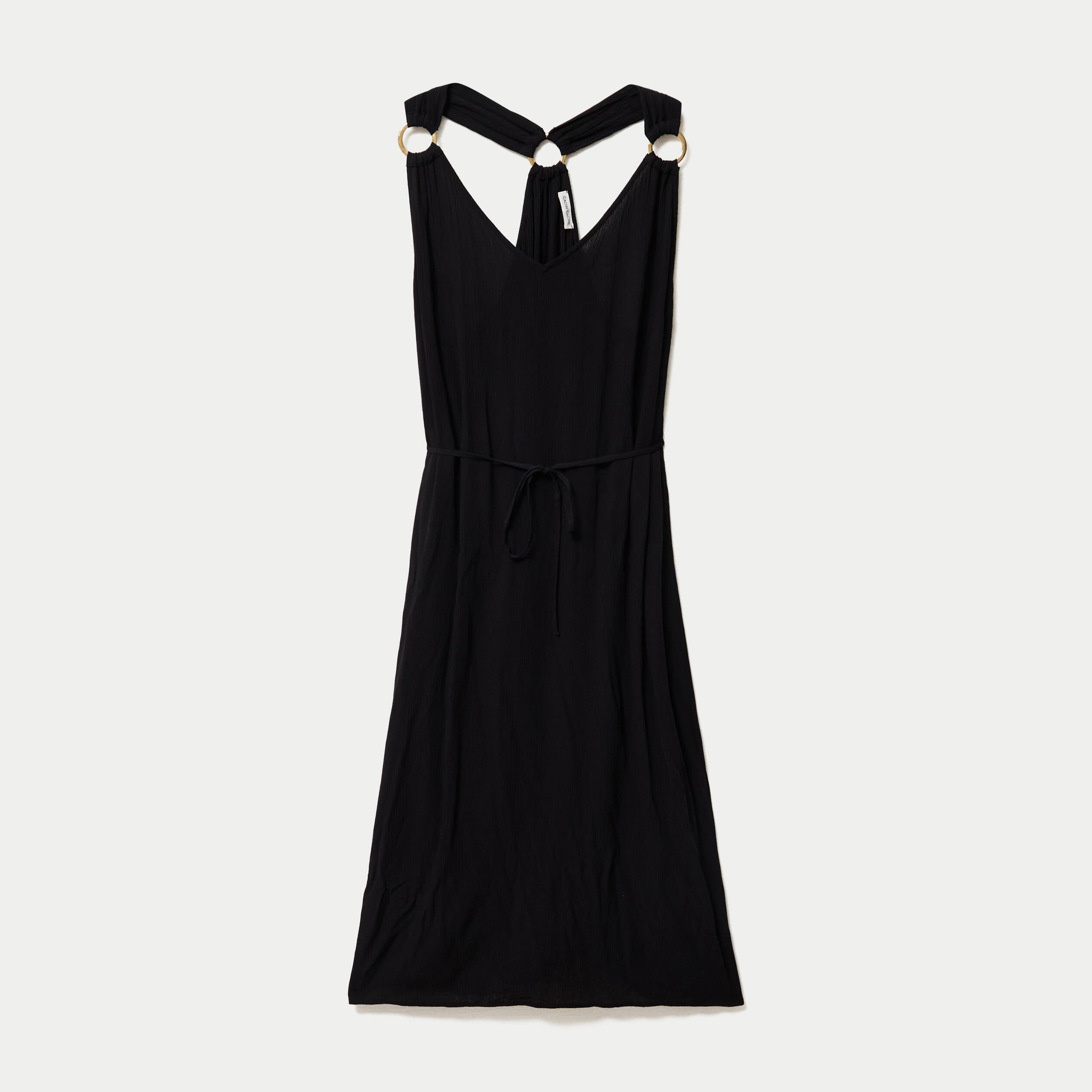 Robe longue droite fines bretelles col v noir femme