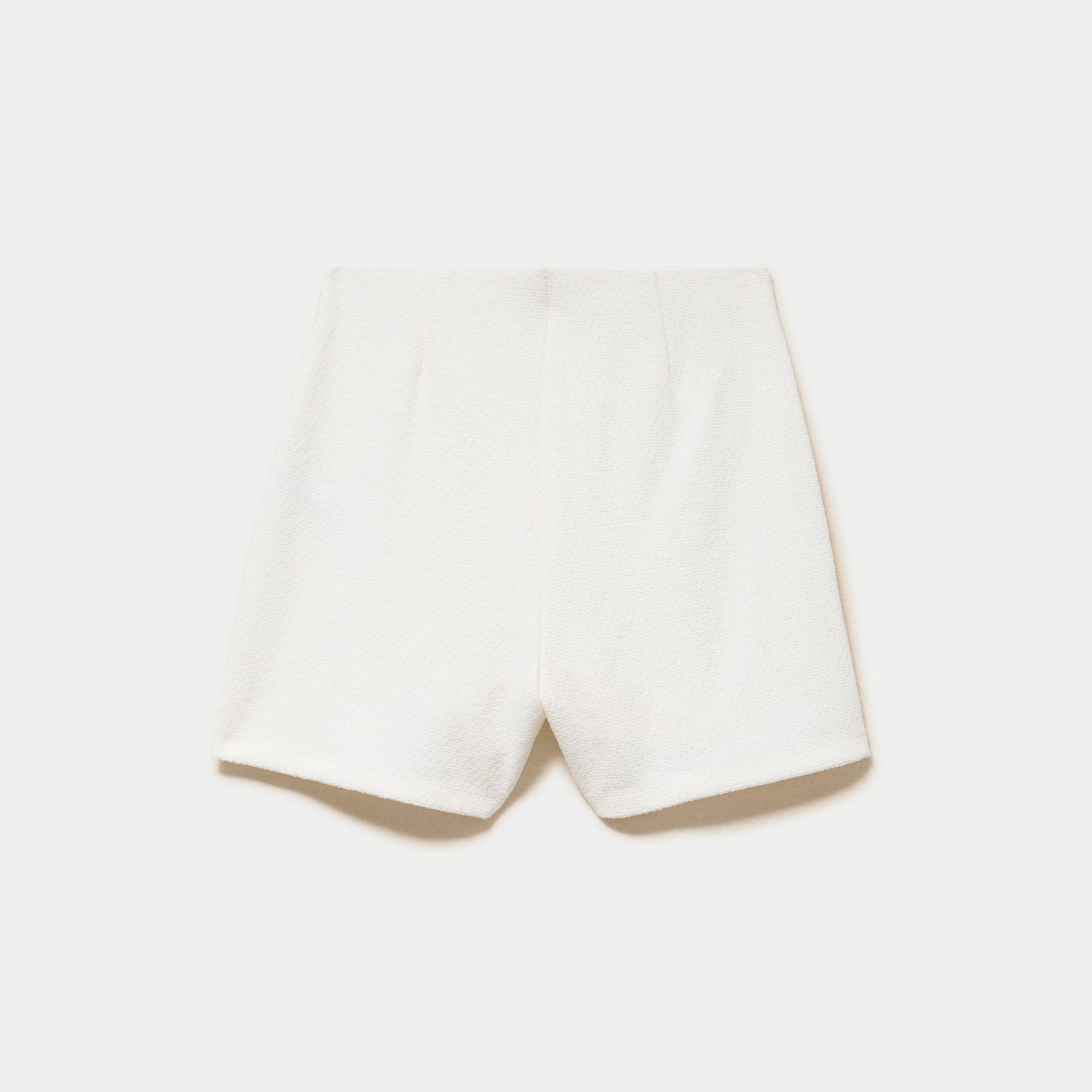 Jupe-short trap&egrave;ze courte en tweed ecru femme