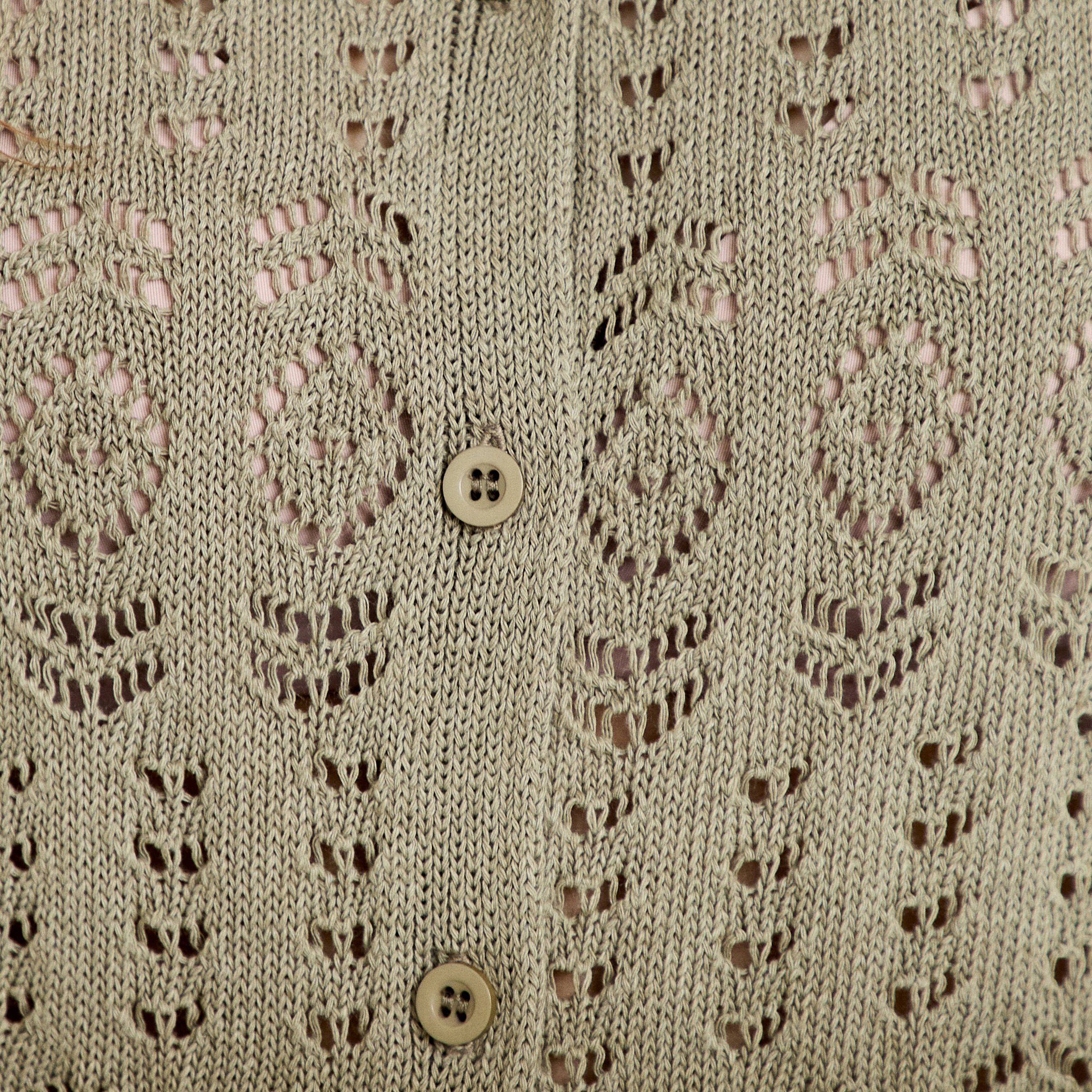 Gilet ajour&eacute; manches courtes col rond vert kaki femme