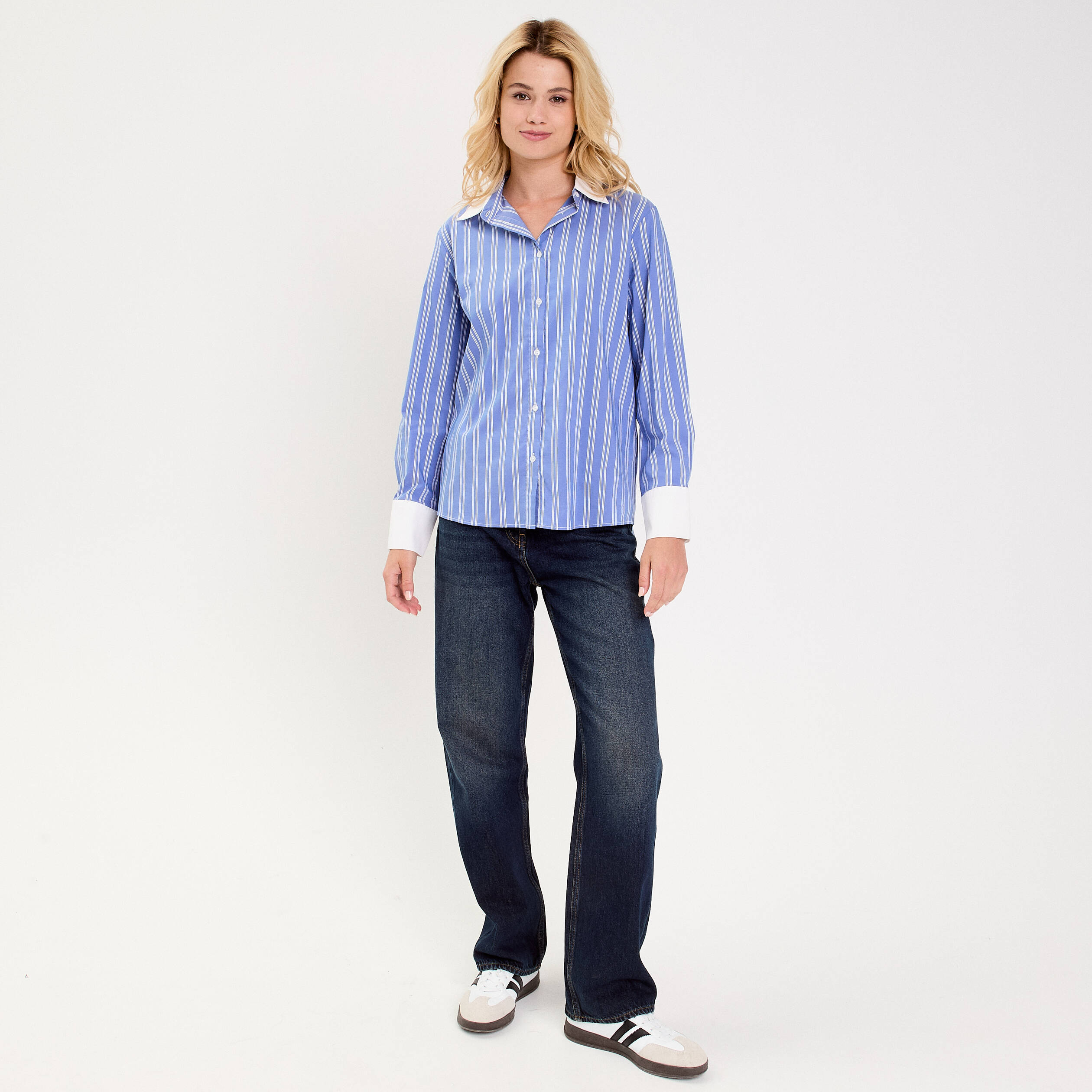 Chemise droite longue manches longues bleu lavande femme