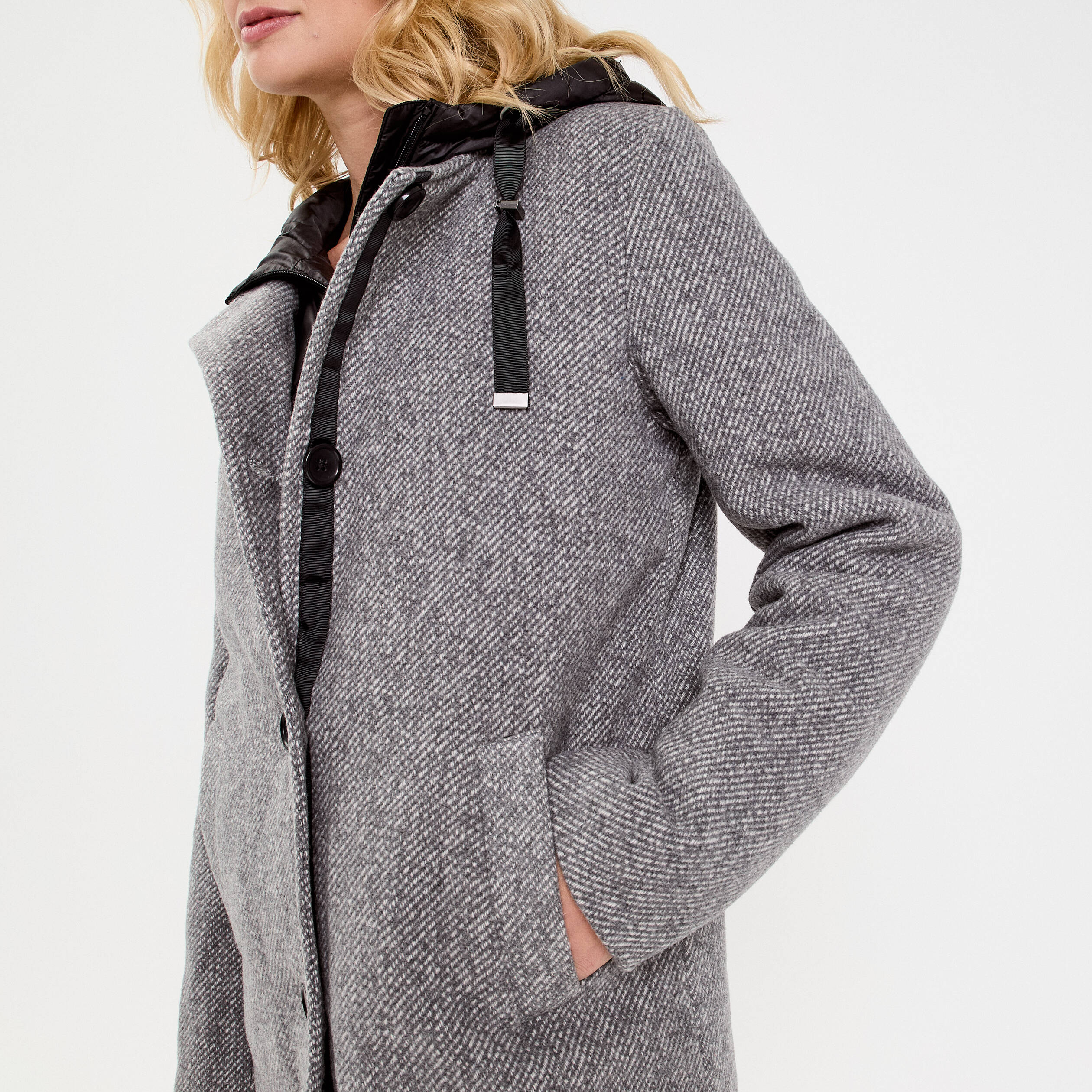 Manteau droit long à capuche gris clair femme Vibs