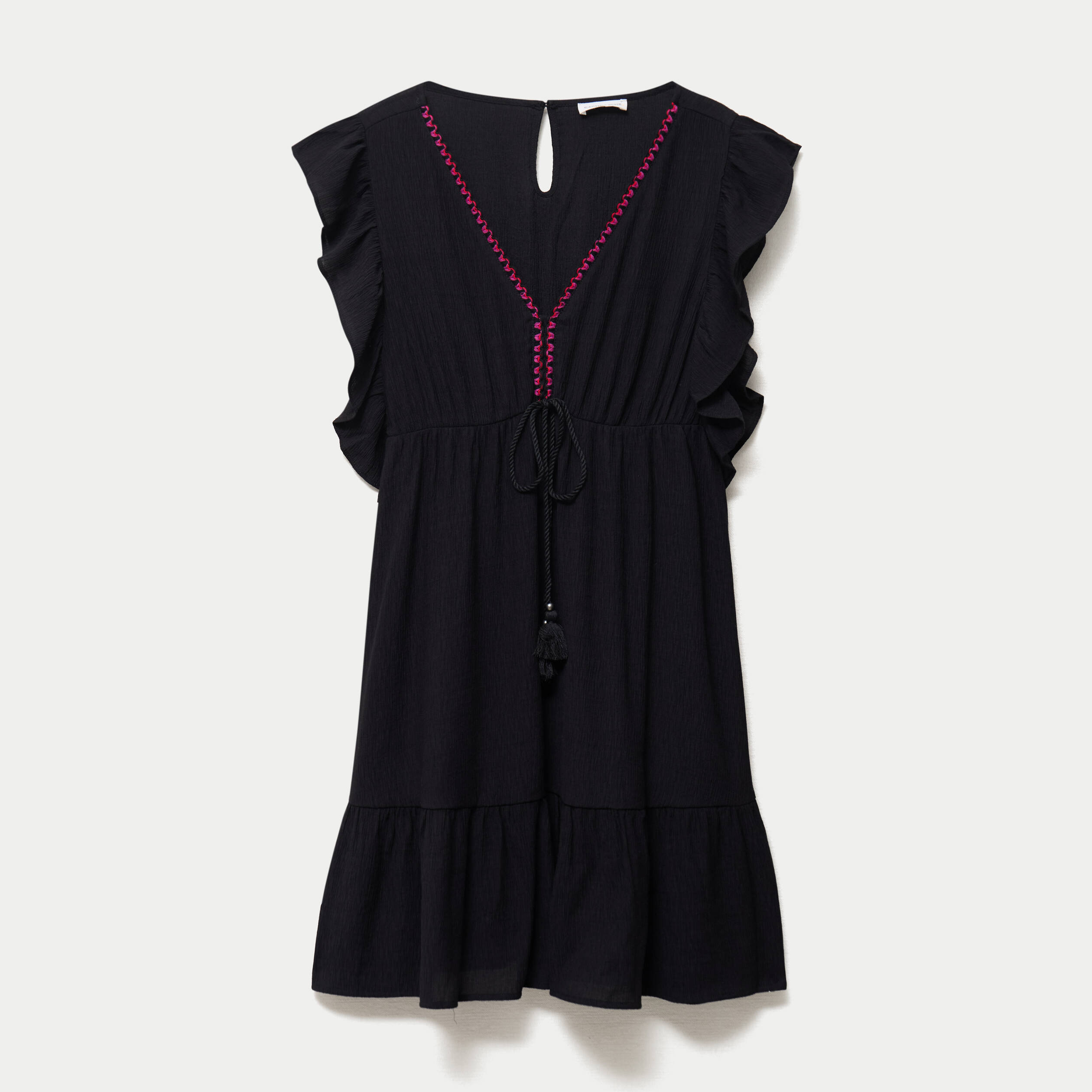 Robe &eacute;vas&eacute;e cr&ecirc;pe col v manches courtes noir femme