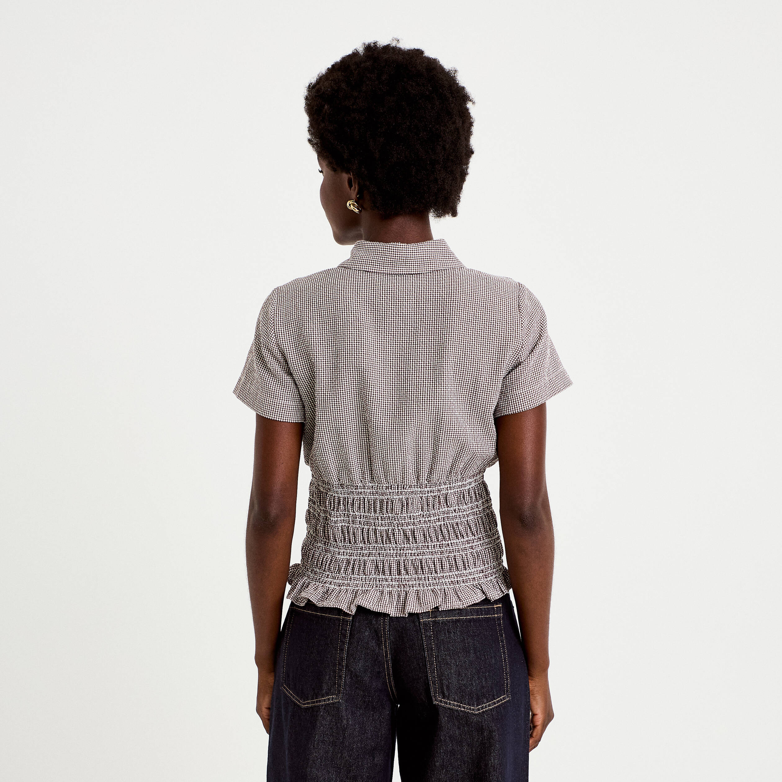 Chemise cintr&eacute;e manches courtes marron femme