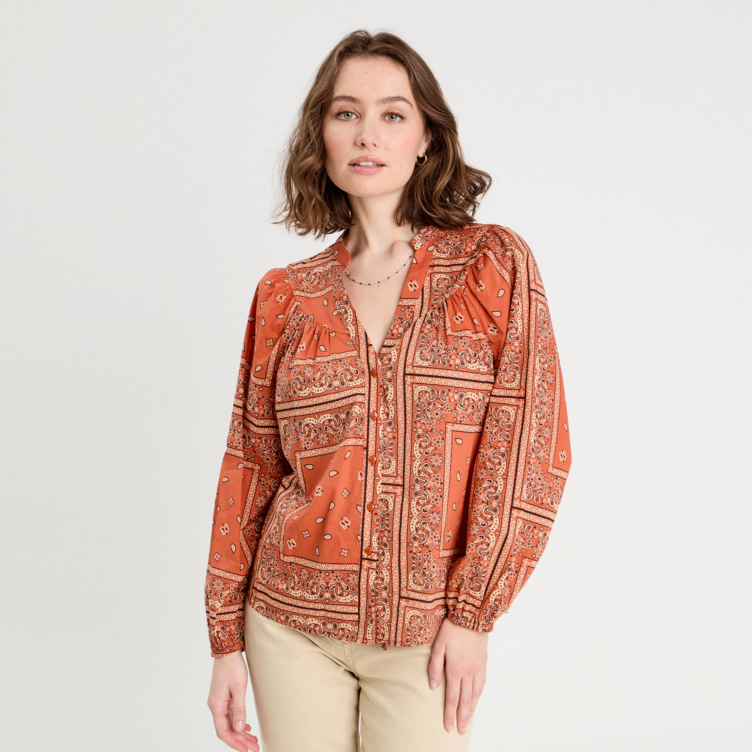 Blouse manches longues terracotta femme