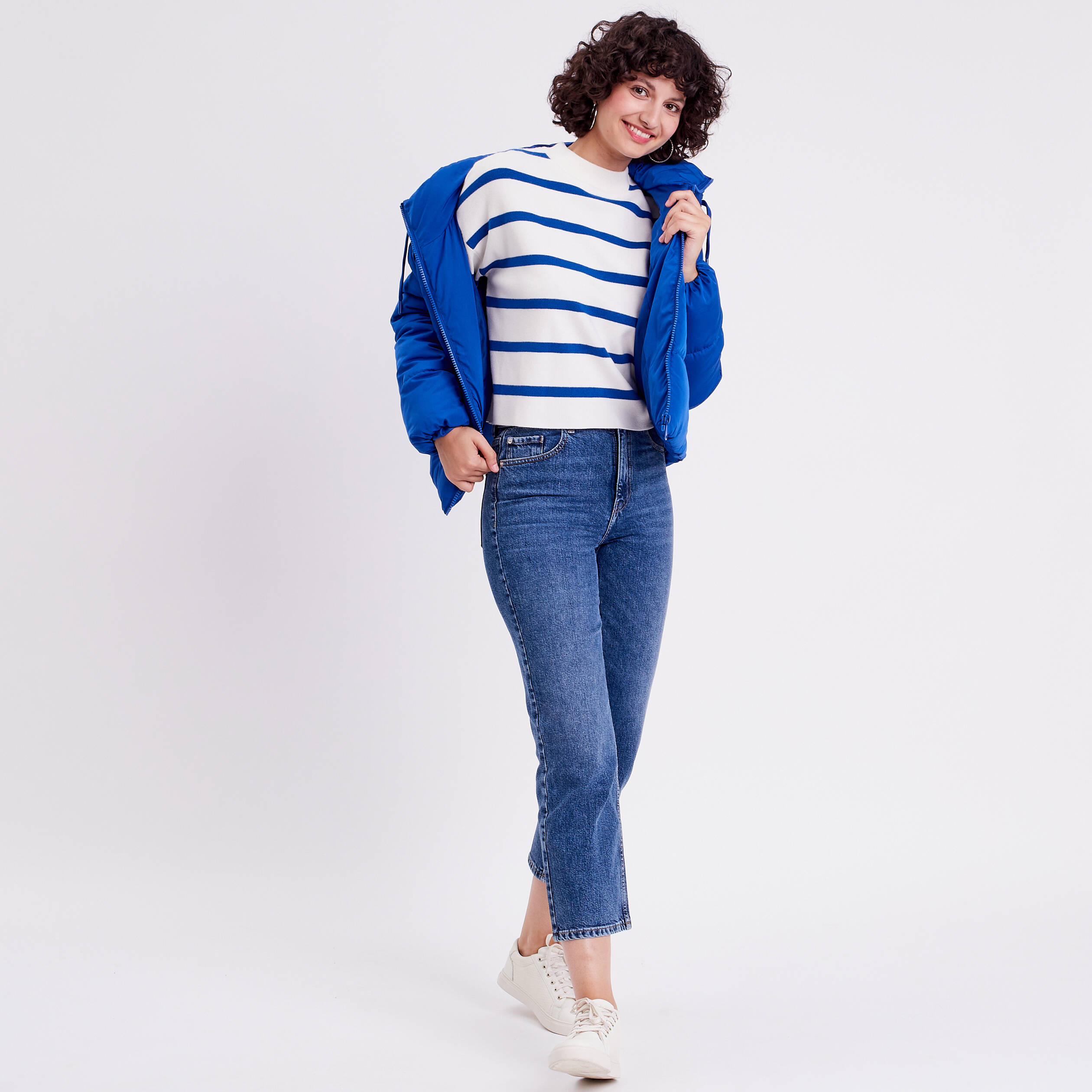 Sweat oversize col rond bleu femme