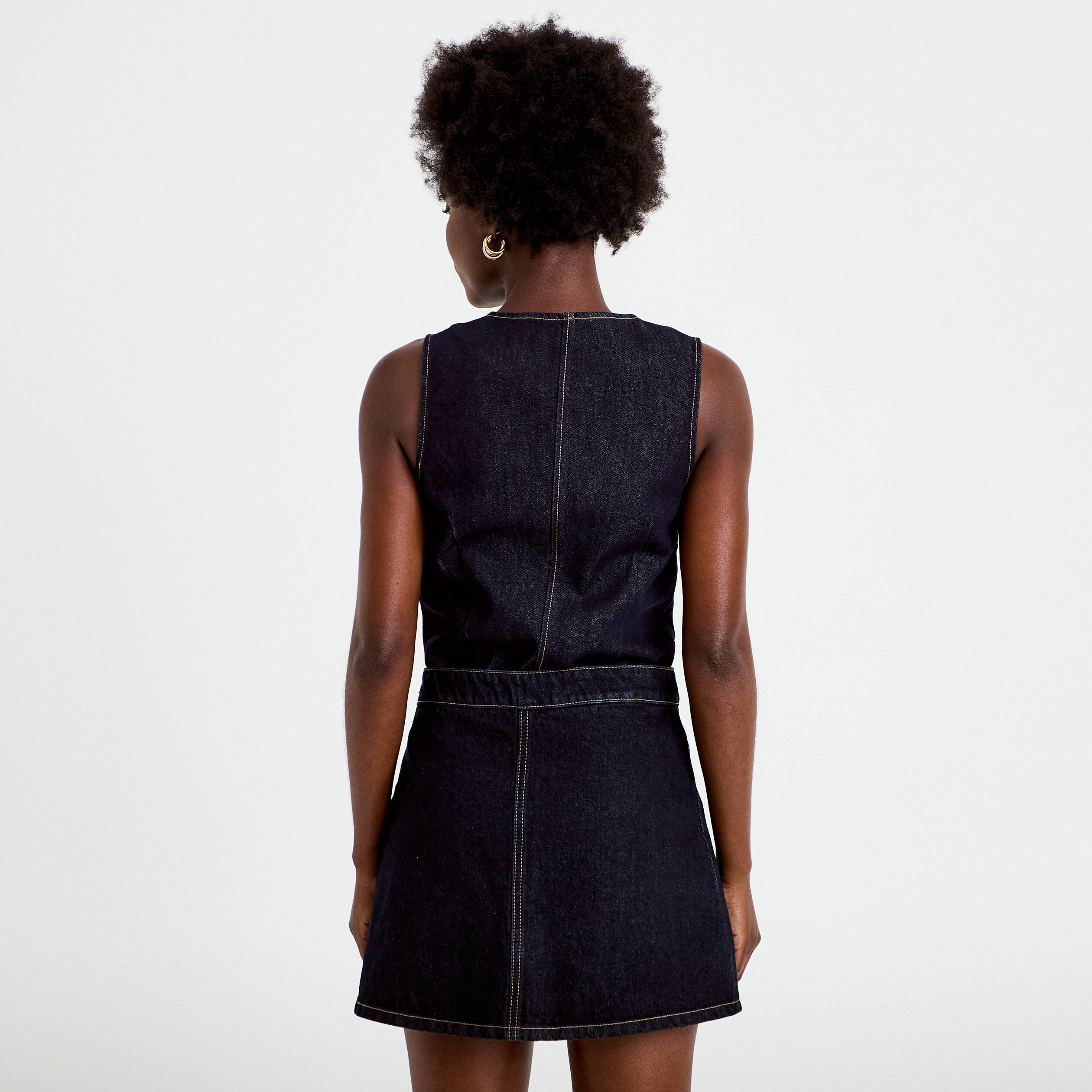 Jupe-short trap&egrave;ze en jean denim brut femme