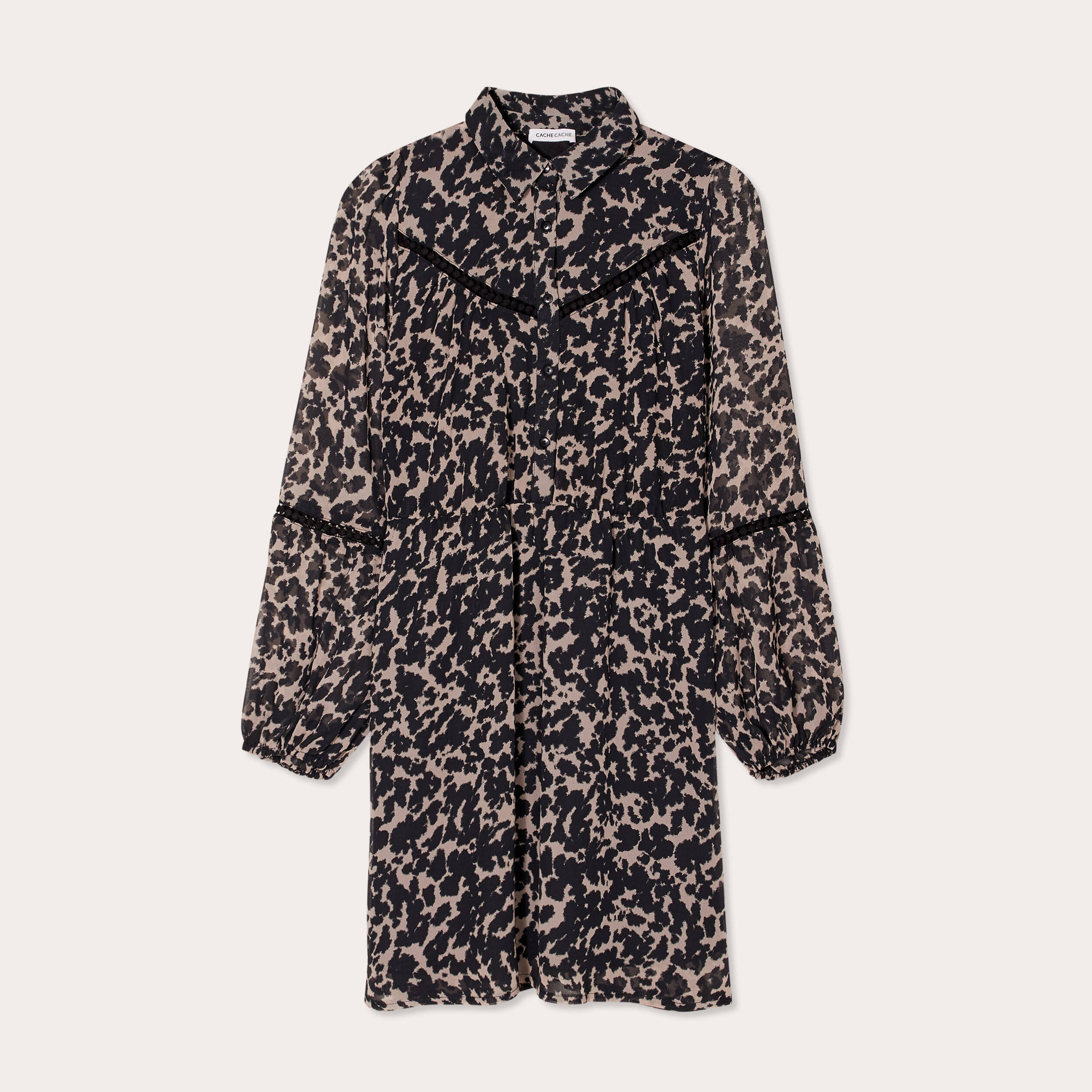 Robe évasée boutonnée beige femme