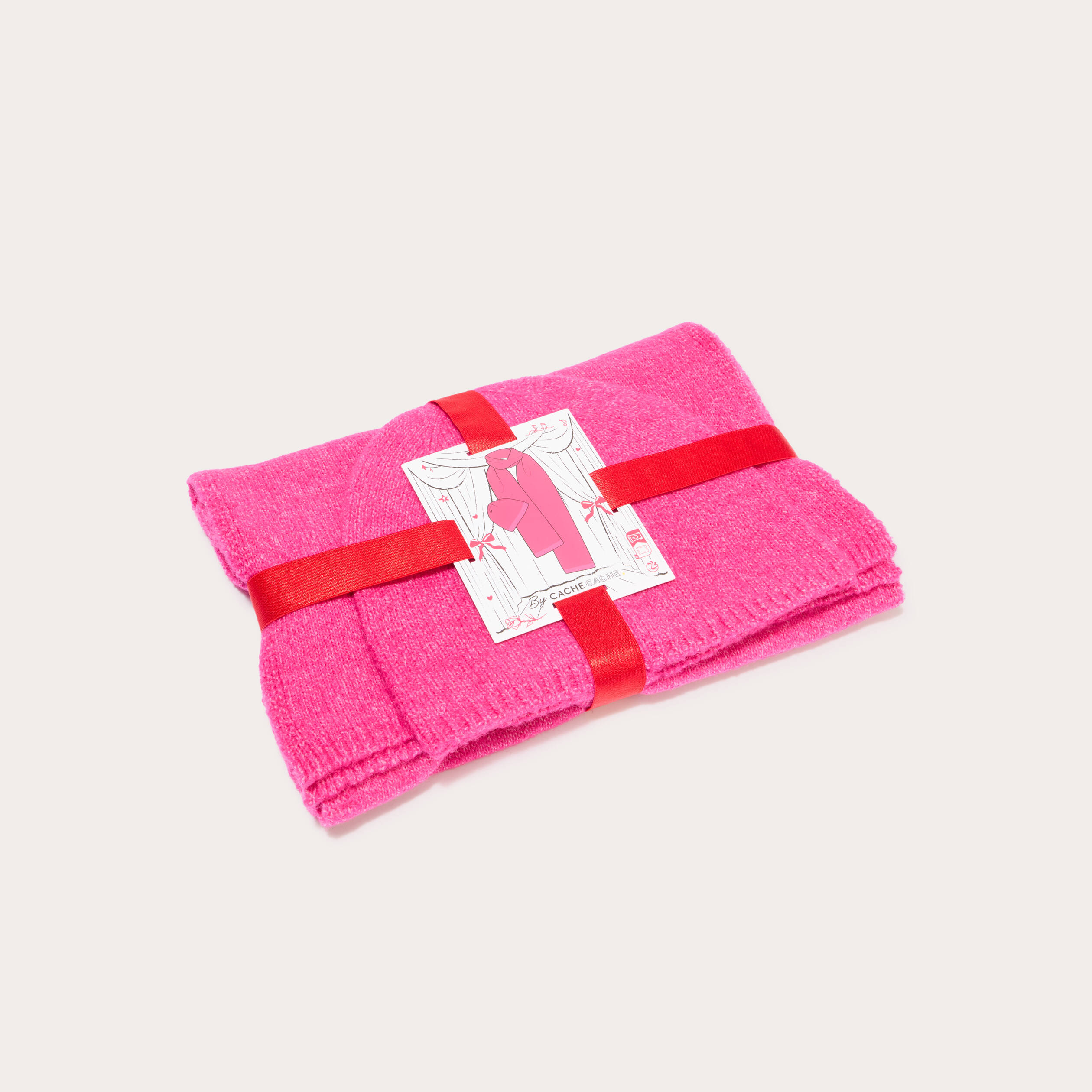 Ensemble bonnet et &eacute;charpe pr&ecirc;t &agrave; offrir rose fushia femme