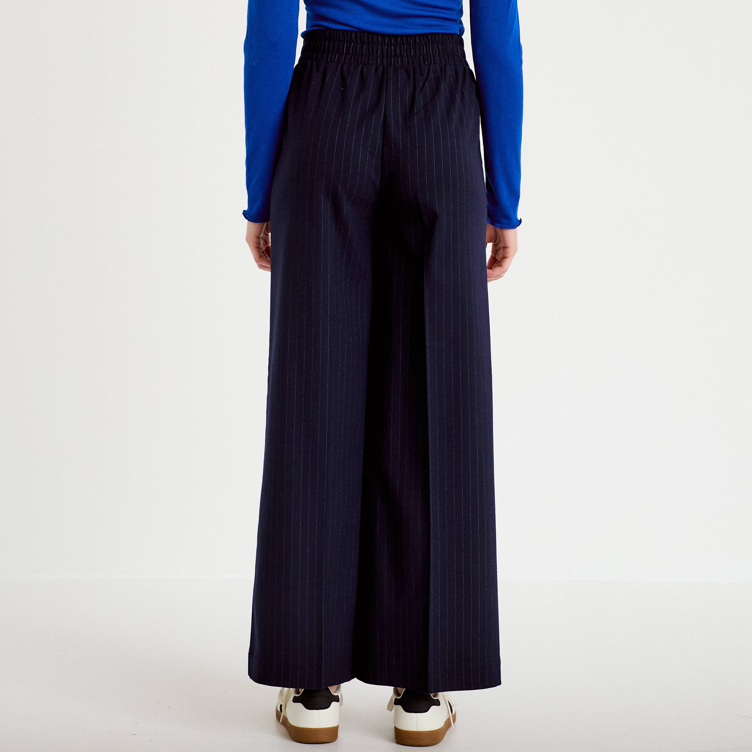 Pantalon large taille standard bleu marine femme