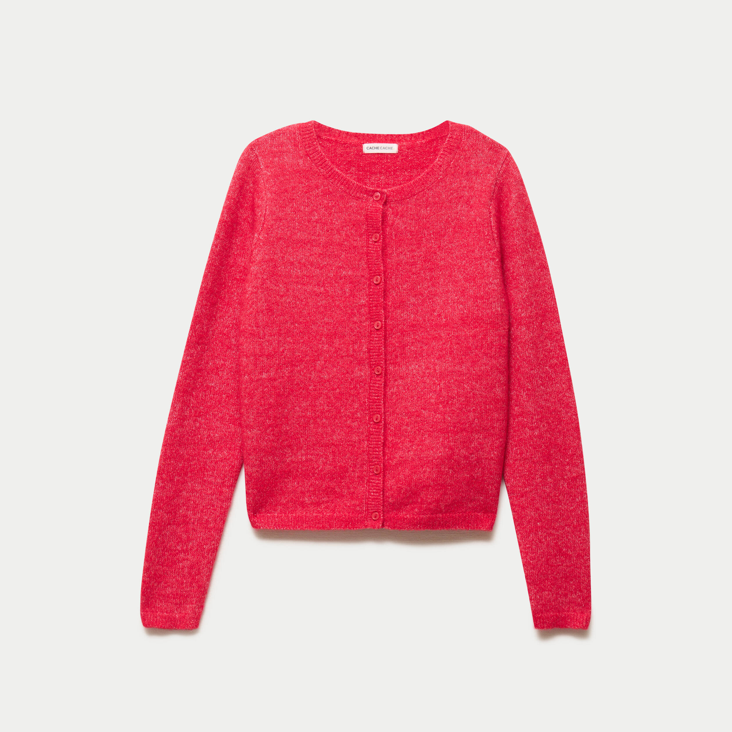 Gilet col rond manches longues rouge femme