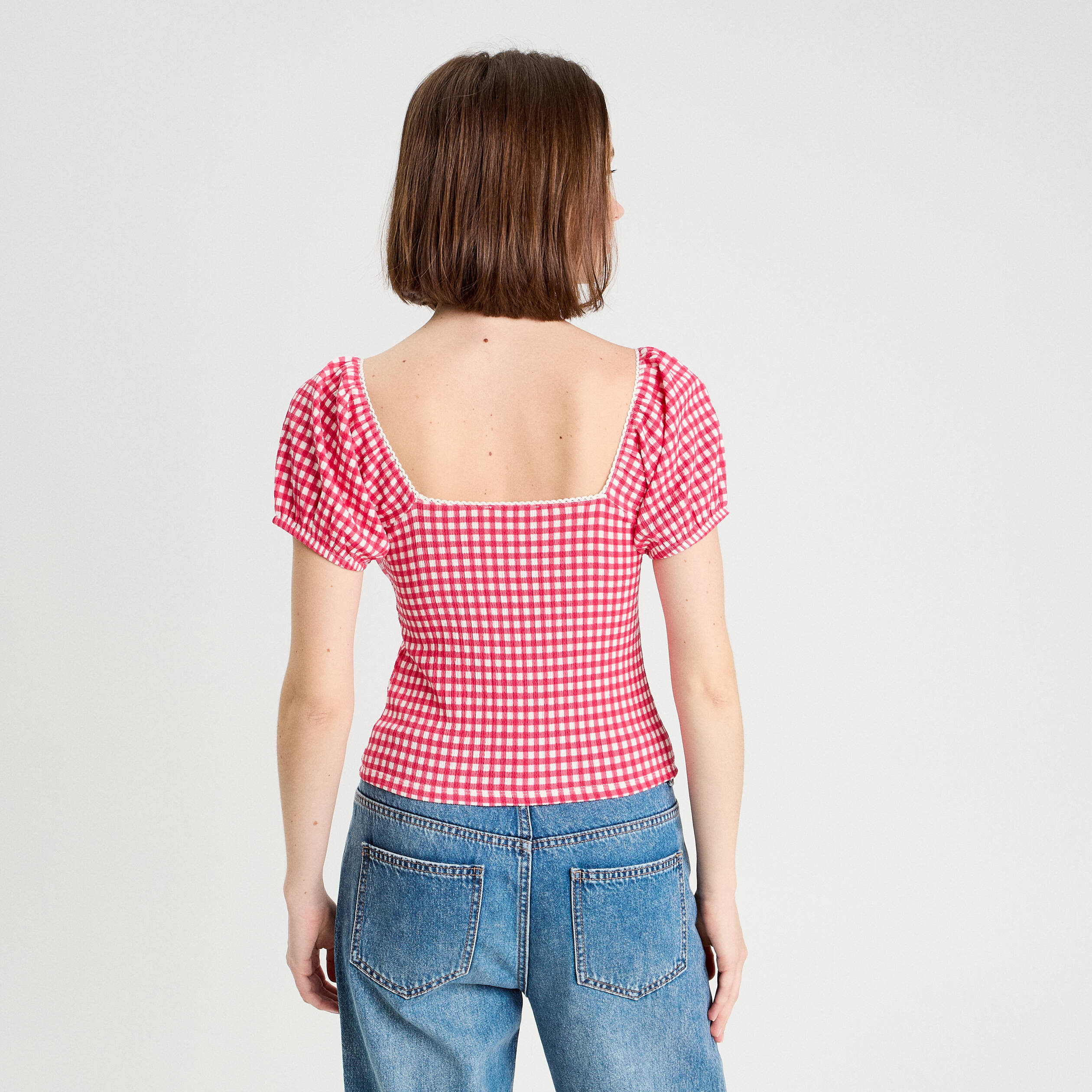 Blouse cropped rose framboise femme