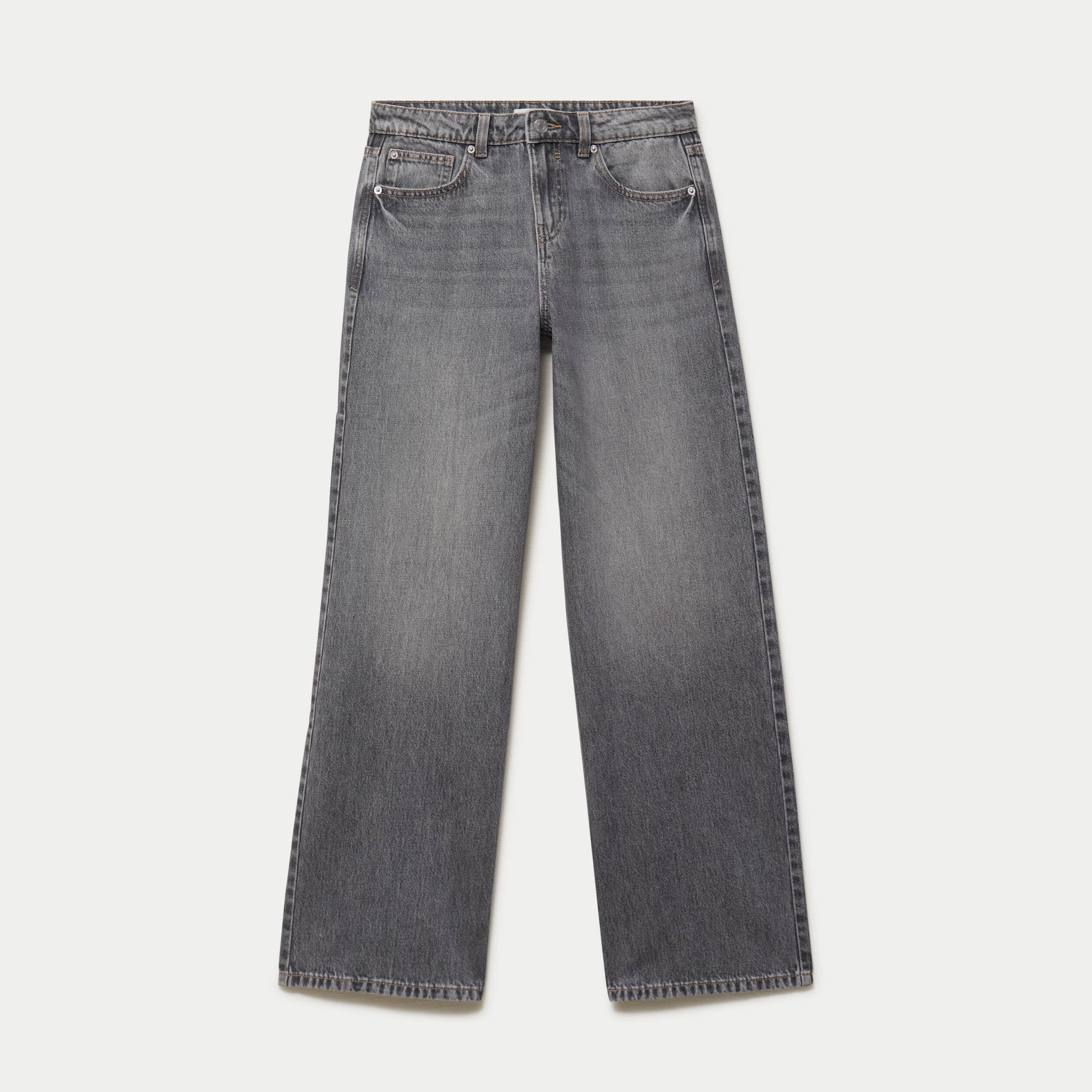 Jean wide leg taille basse denim gris femme