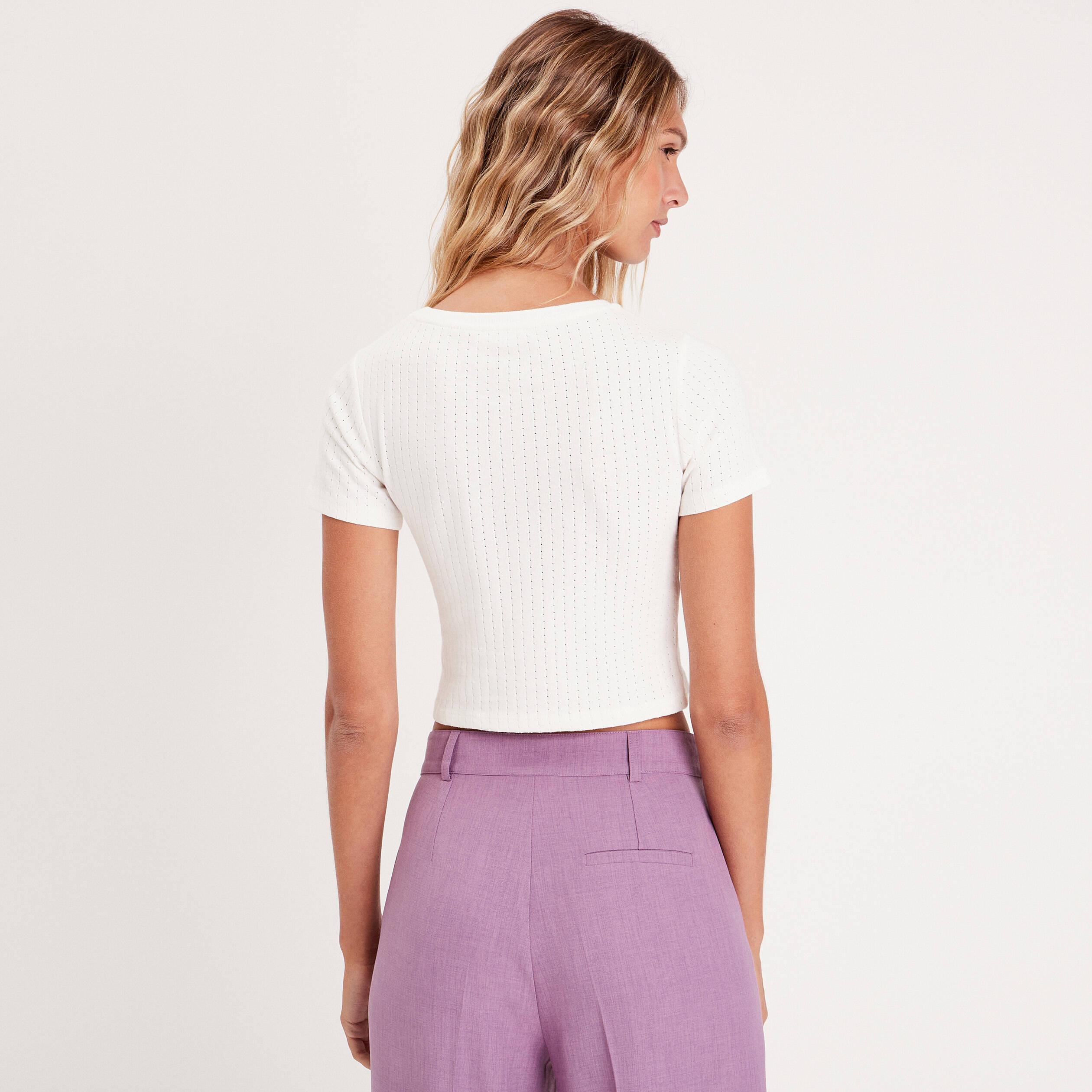 t shirt cintre cropped ecru femme T-shirt cintré cropped ecru femme