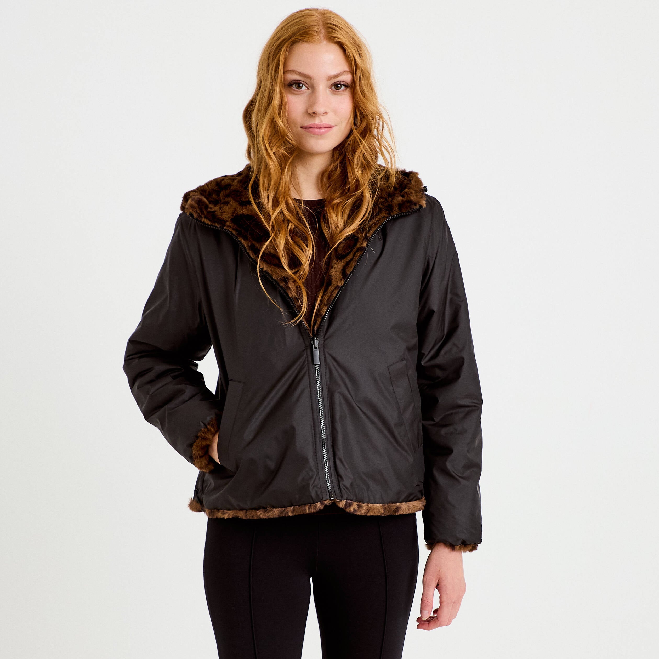 Parka r&eacute;versible &agrave; capuche noir femme