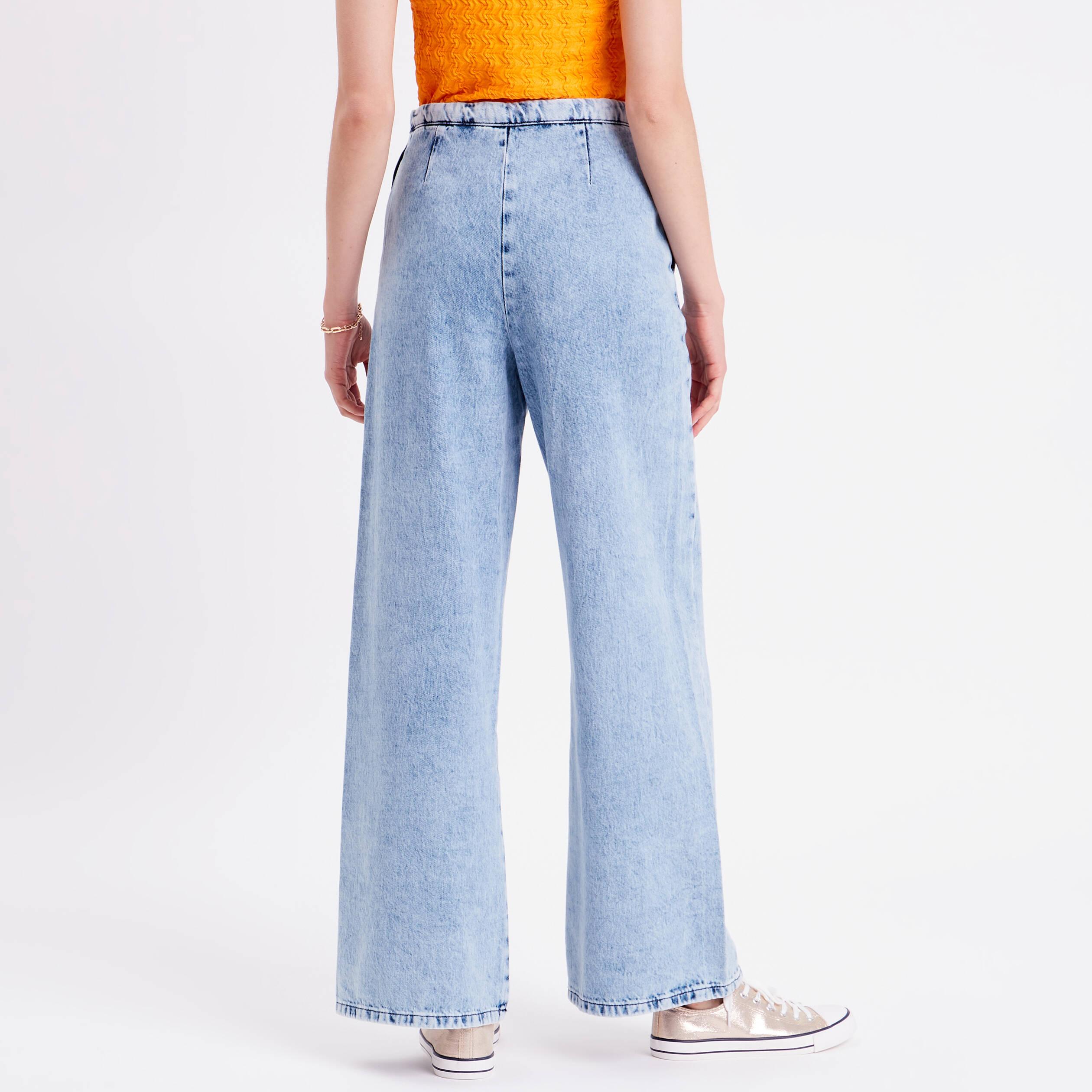 jeans large zippe denim bleach femme Jeans large zippé denim bleach femme