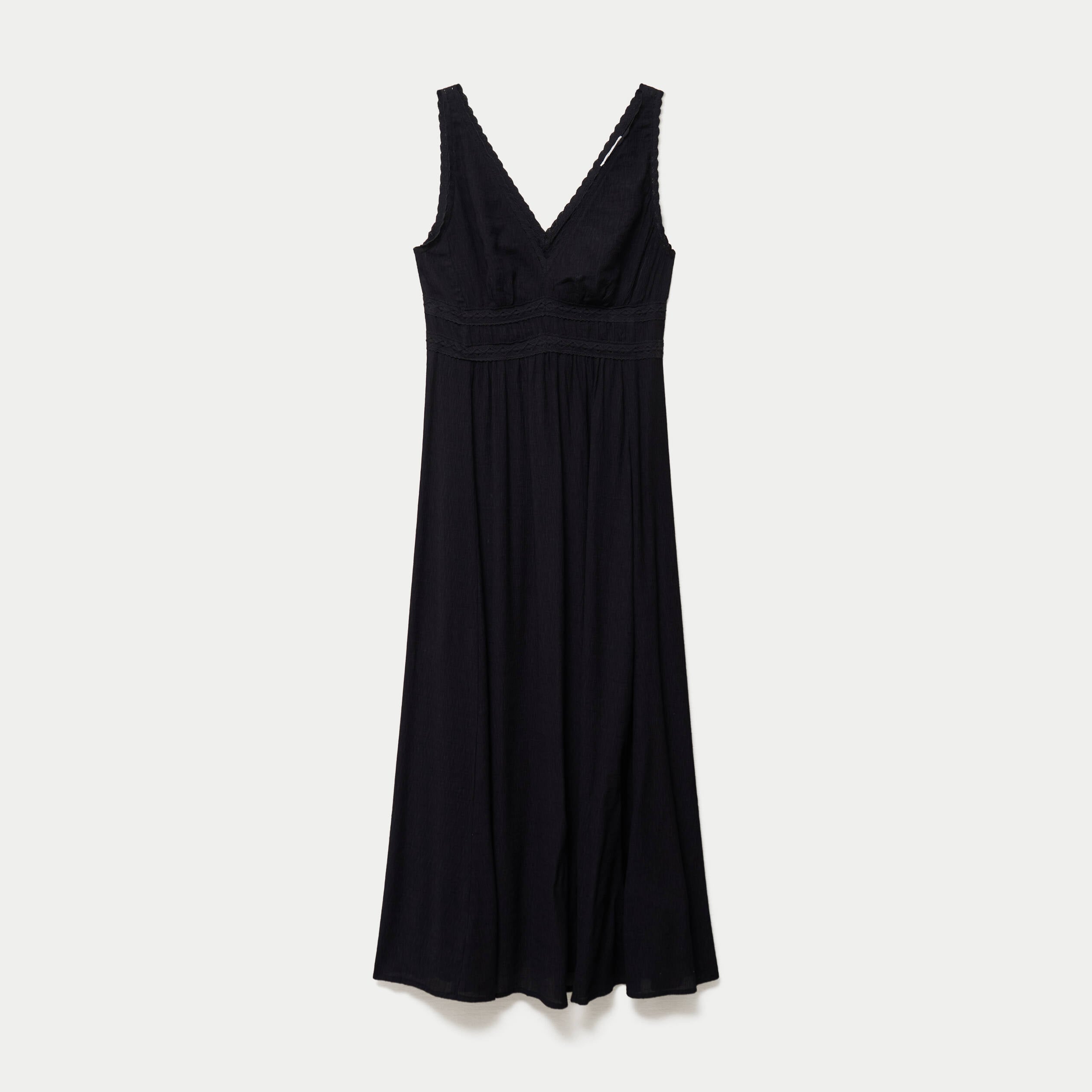 Robe longue &eacute;vas&eacute;e col v sans manches noir femme