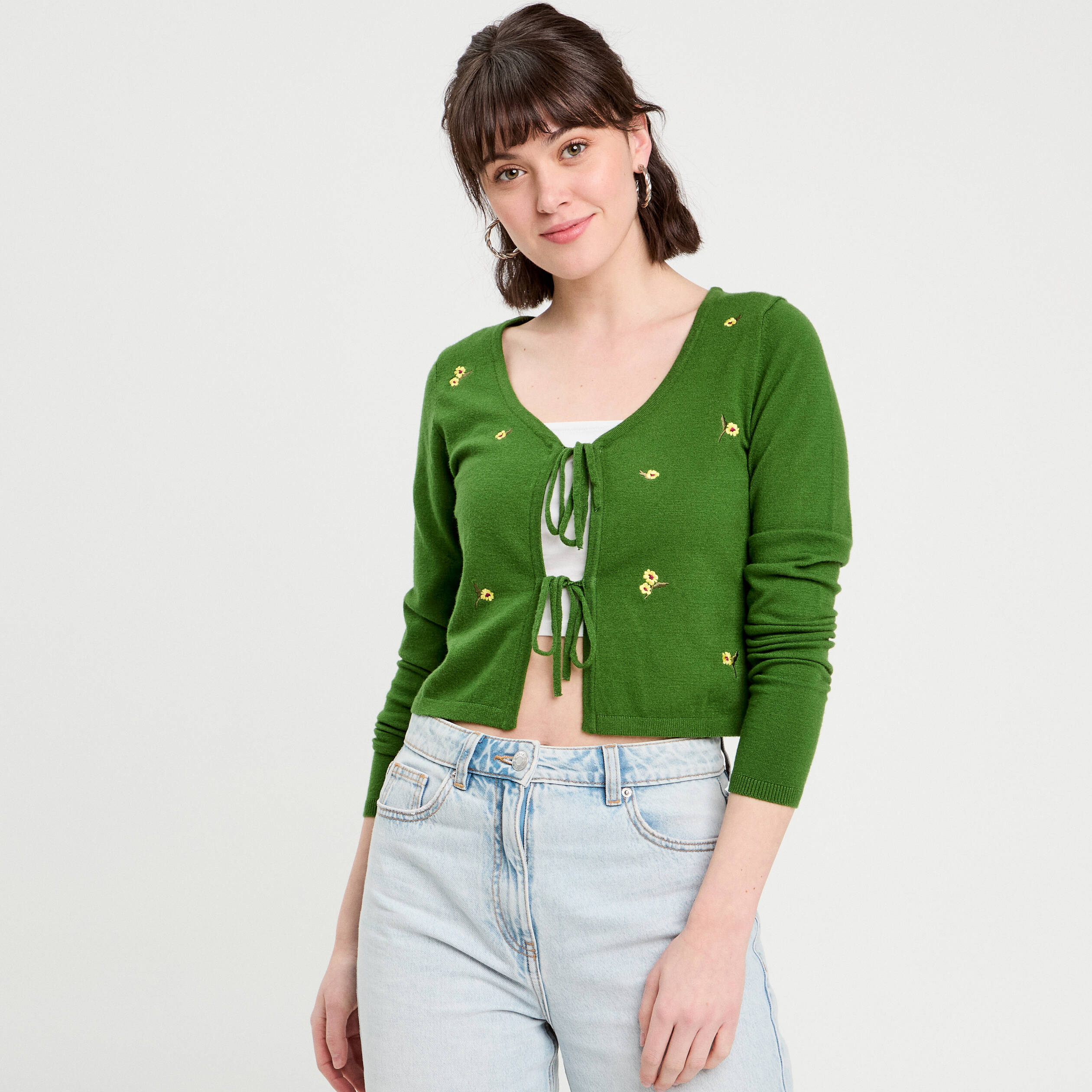 gilet avec broderie vert femme Gilet avec broderie vert femme