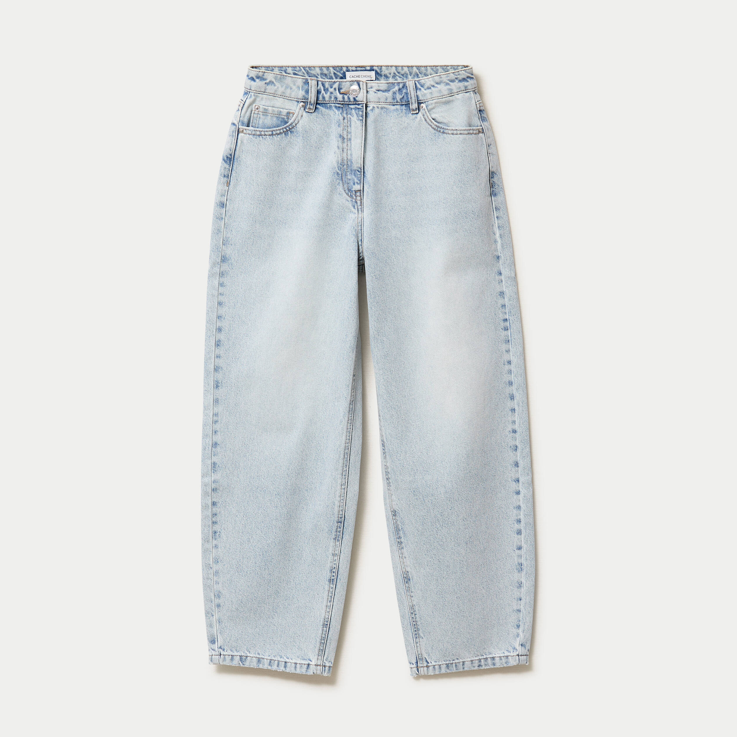 Jean barrel cropped taille standard denim bleach femme
