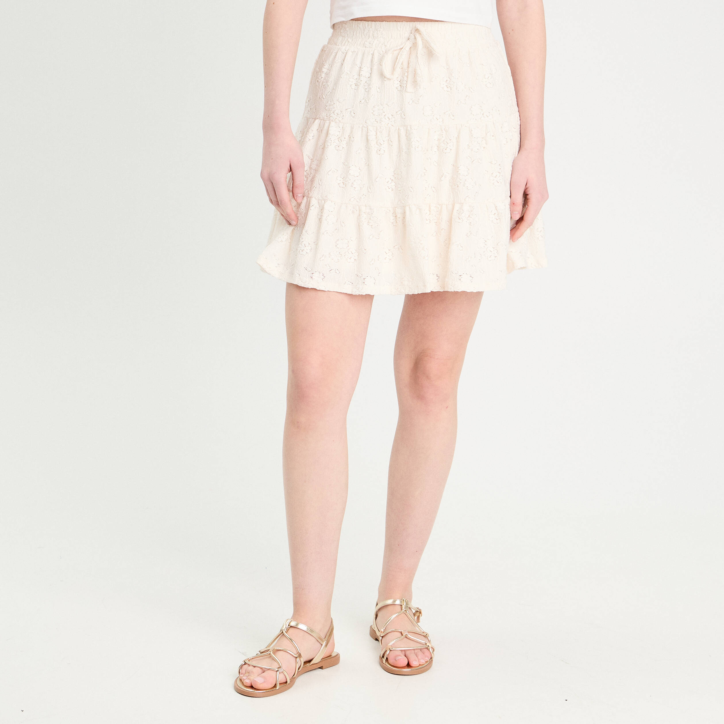 jupe evasee details ajoures ecru femme Jupe évasée détails ajourés ecru femme