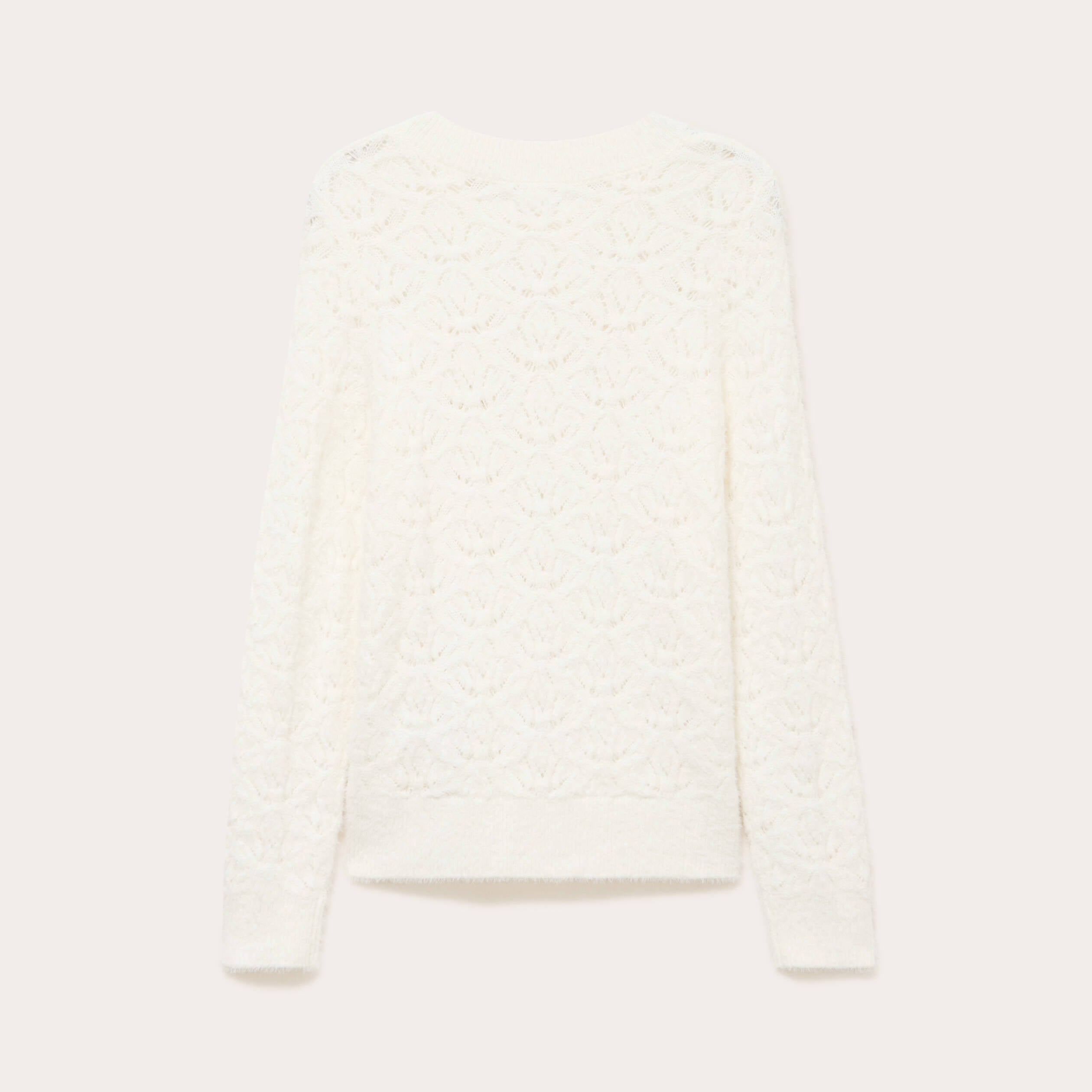Pull ajour&eacute; col rond manches longues ecru femme