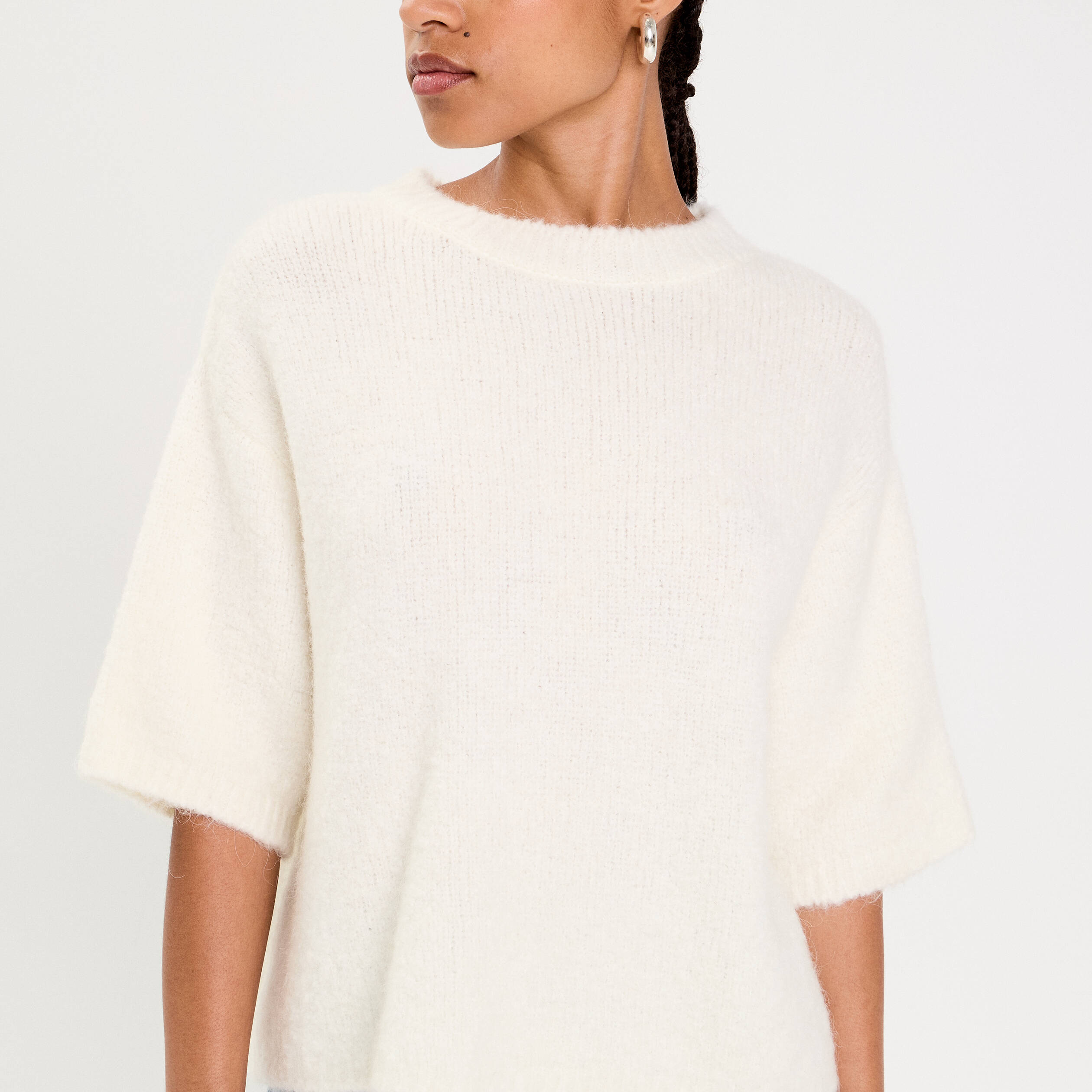 Pull manches courtes ecru femme