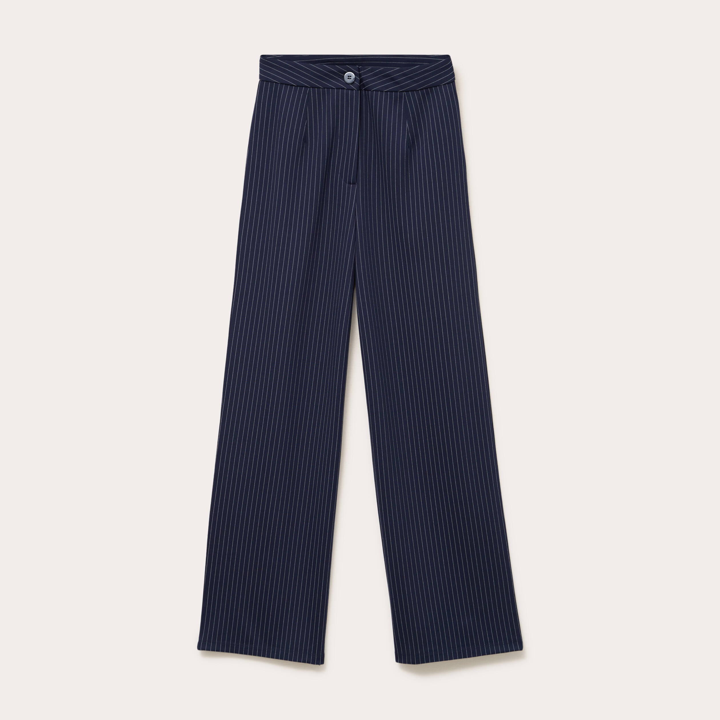 Pantalon large taille haute bleu marine femme