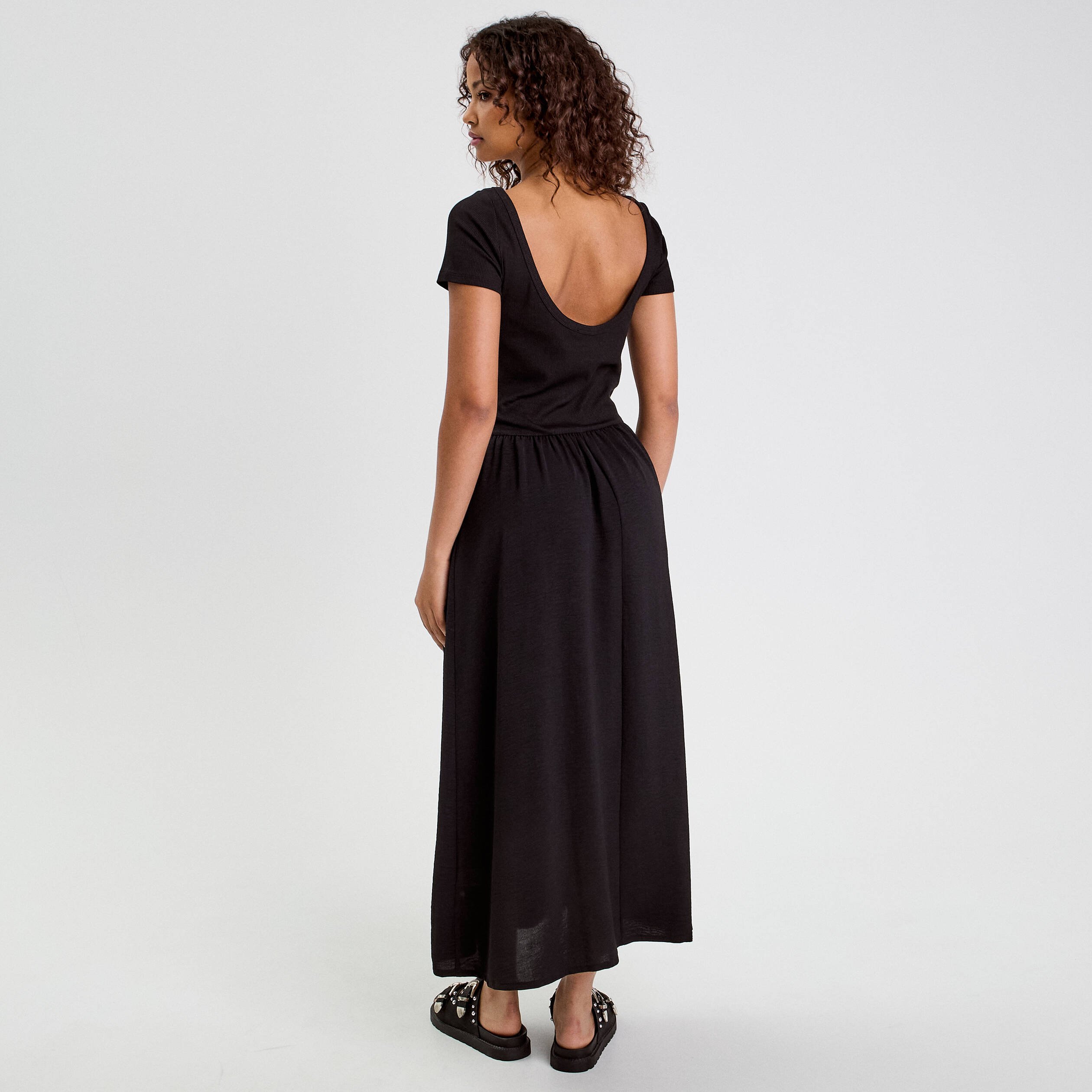 robe longue evasee 2 en 1 noir femme Robe longue évasée 2-en-1 noir femme