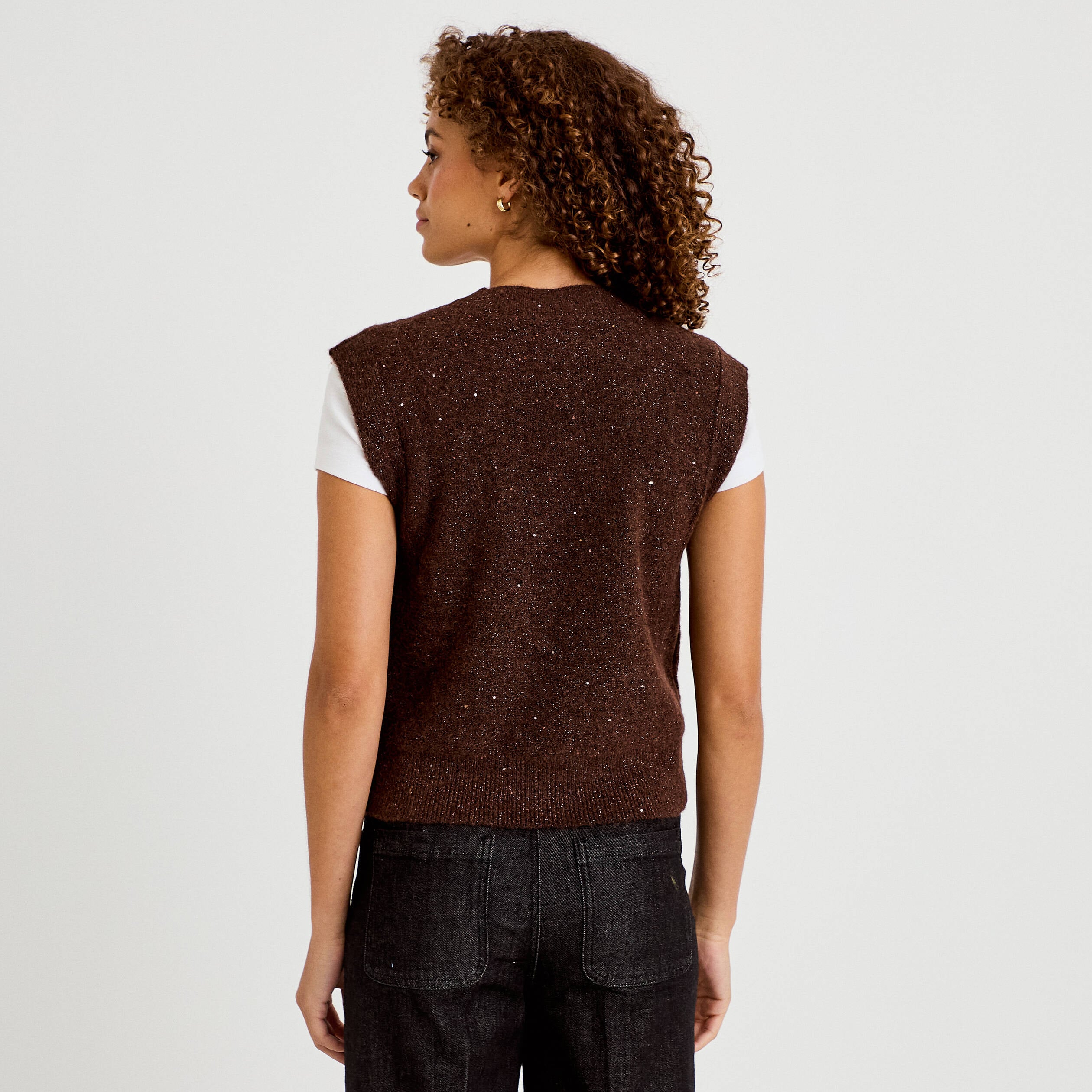D&eacute;bardeur col rond avec sequin bordeaux femme
