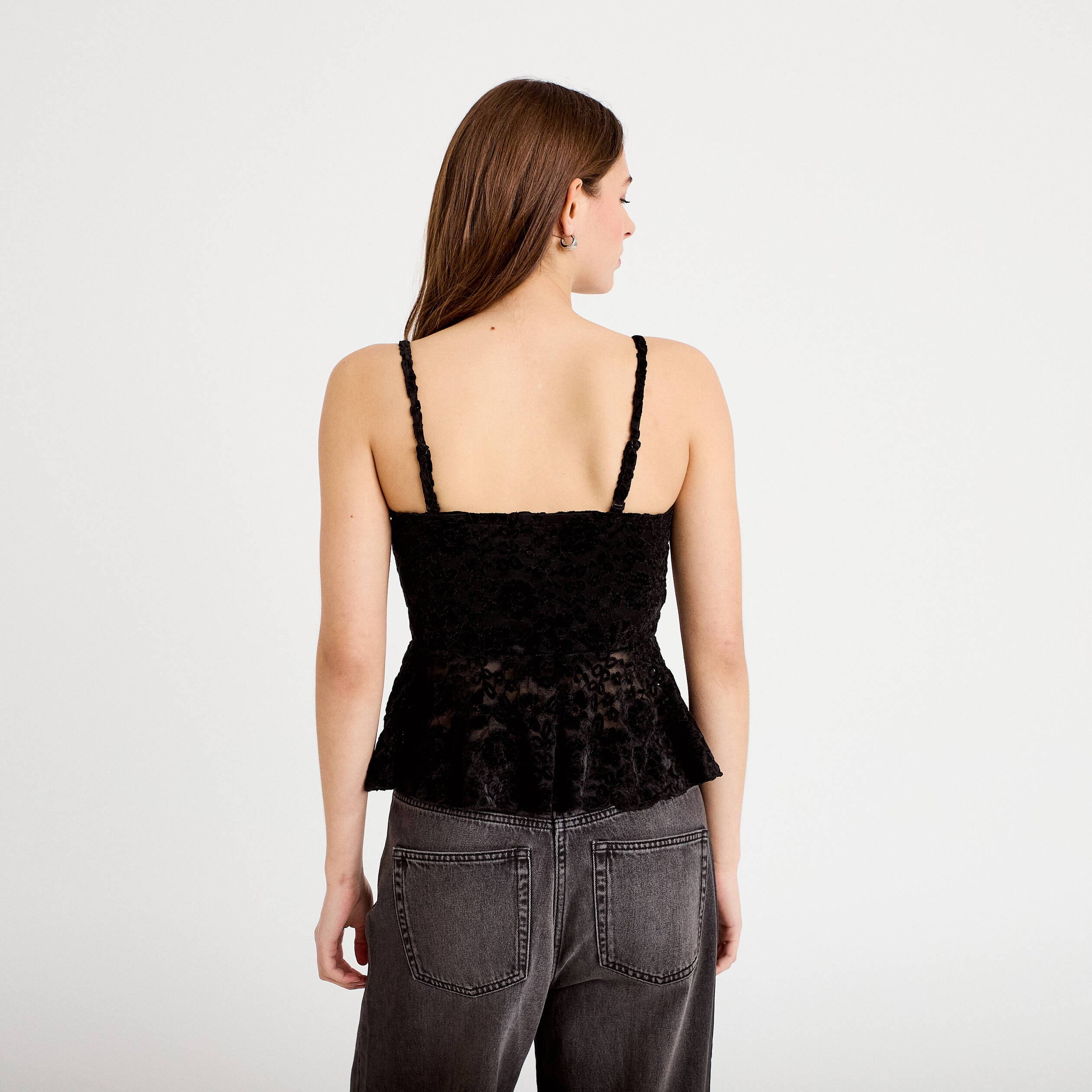 Top dentelle velours bretelles amovibles noir femme
