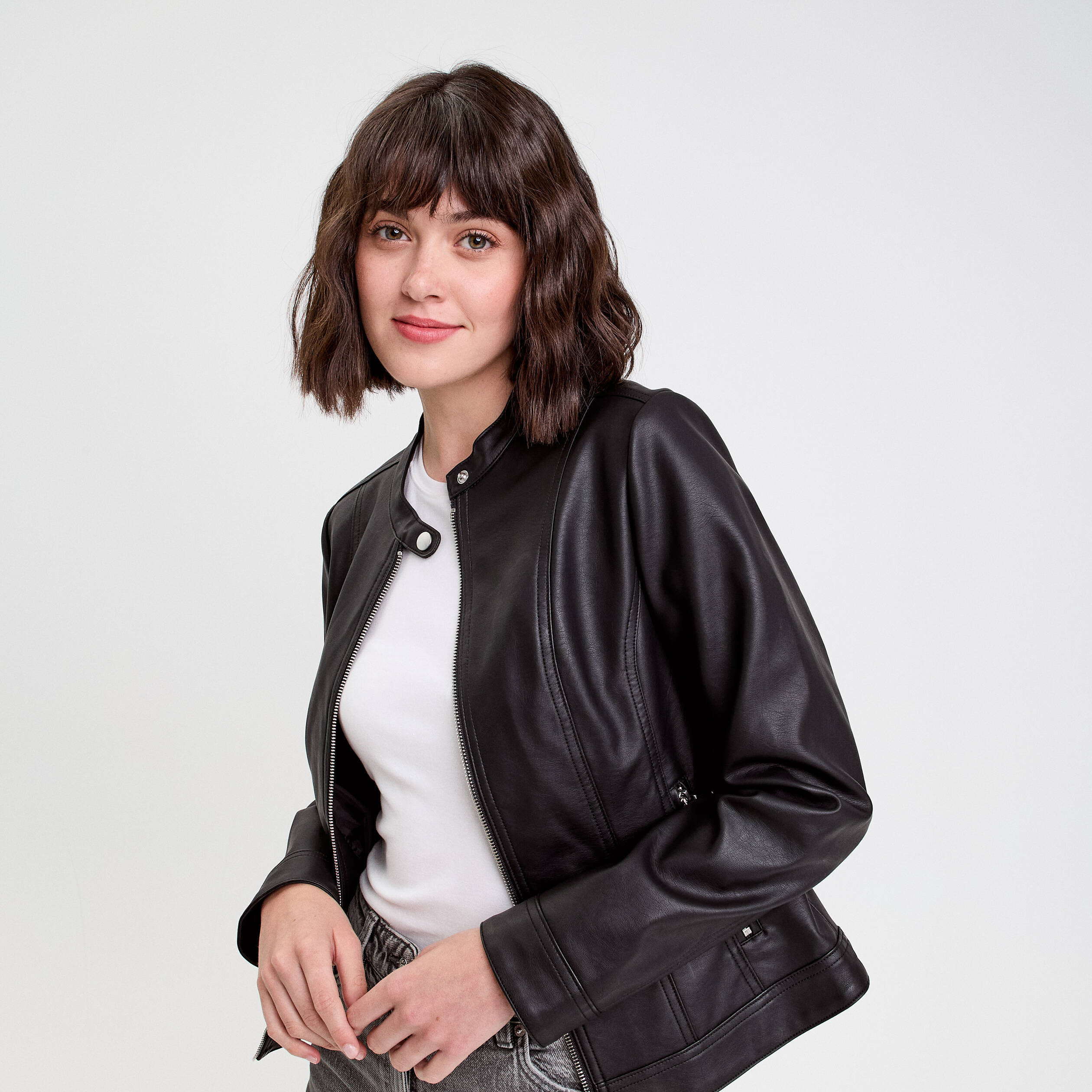 Veste droite zipp&eacute;e noir femme