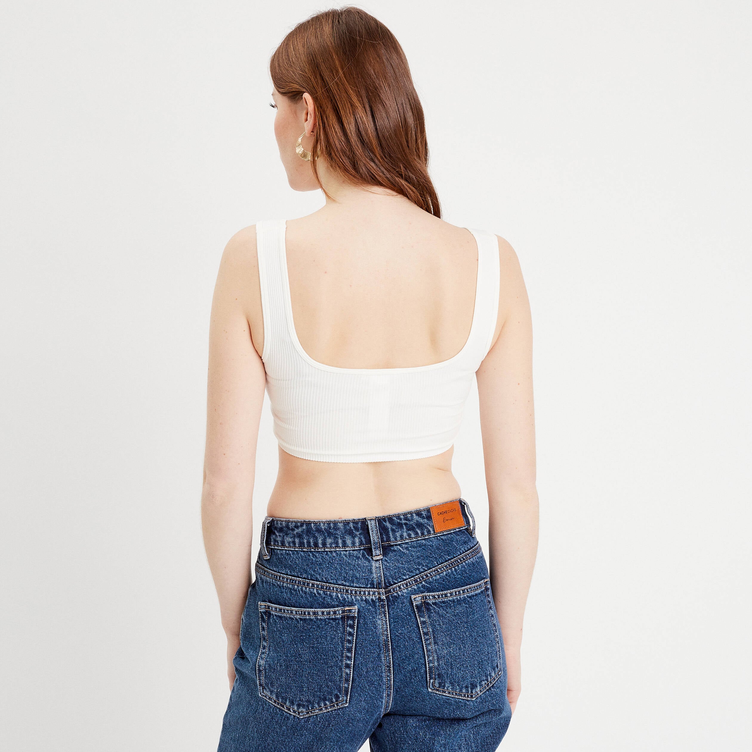 D&eacute;bardeur cropped c&ocirc;tel&eacute; ecru femme