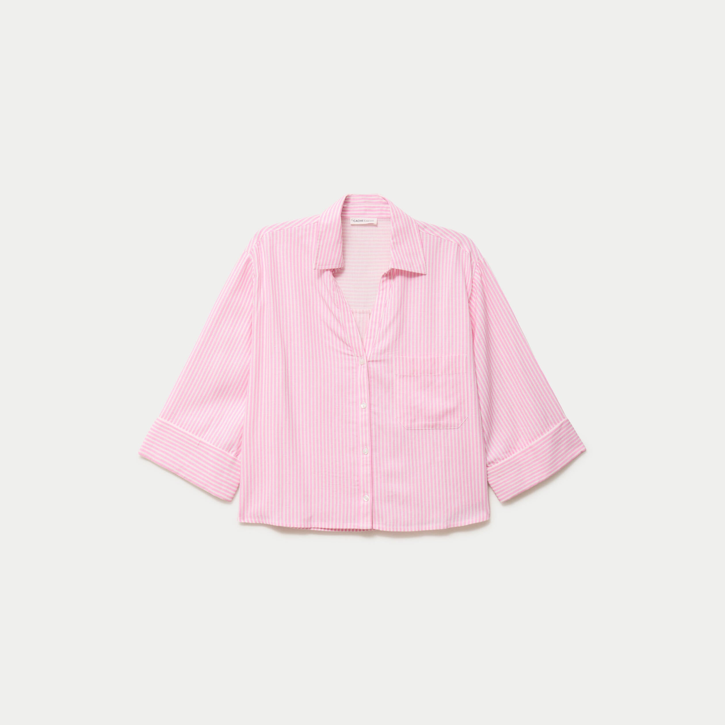 Chemise col classique manches 3/4 rose femme