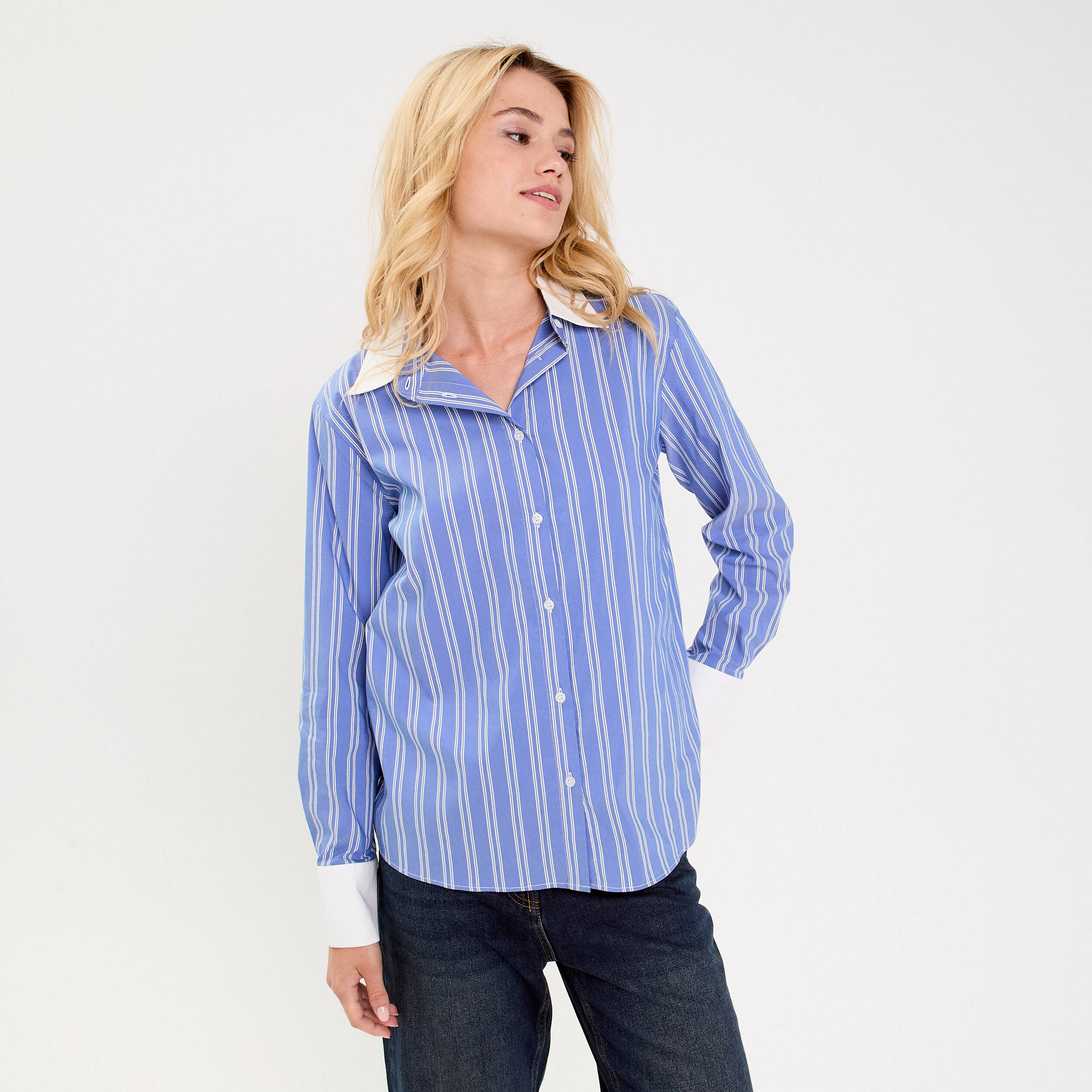 Chemise à manches longues femme en coton Bleu