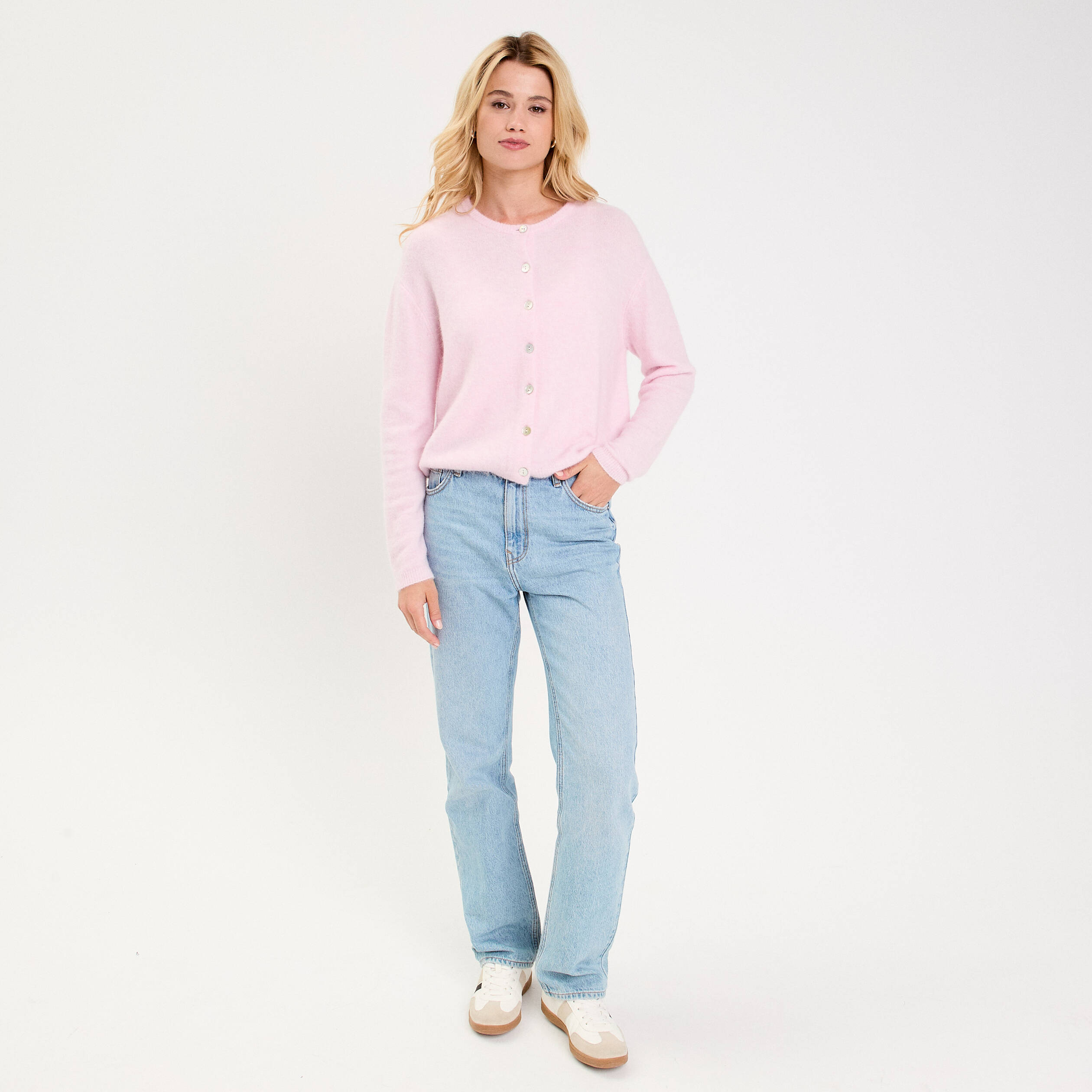 Gilet manches longues rose clair femme