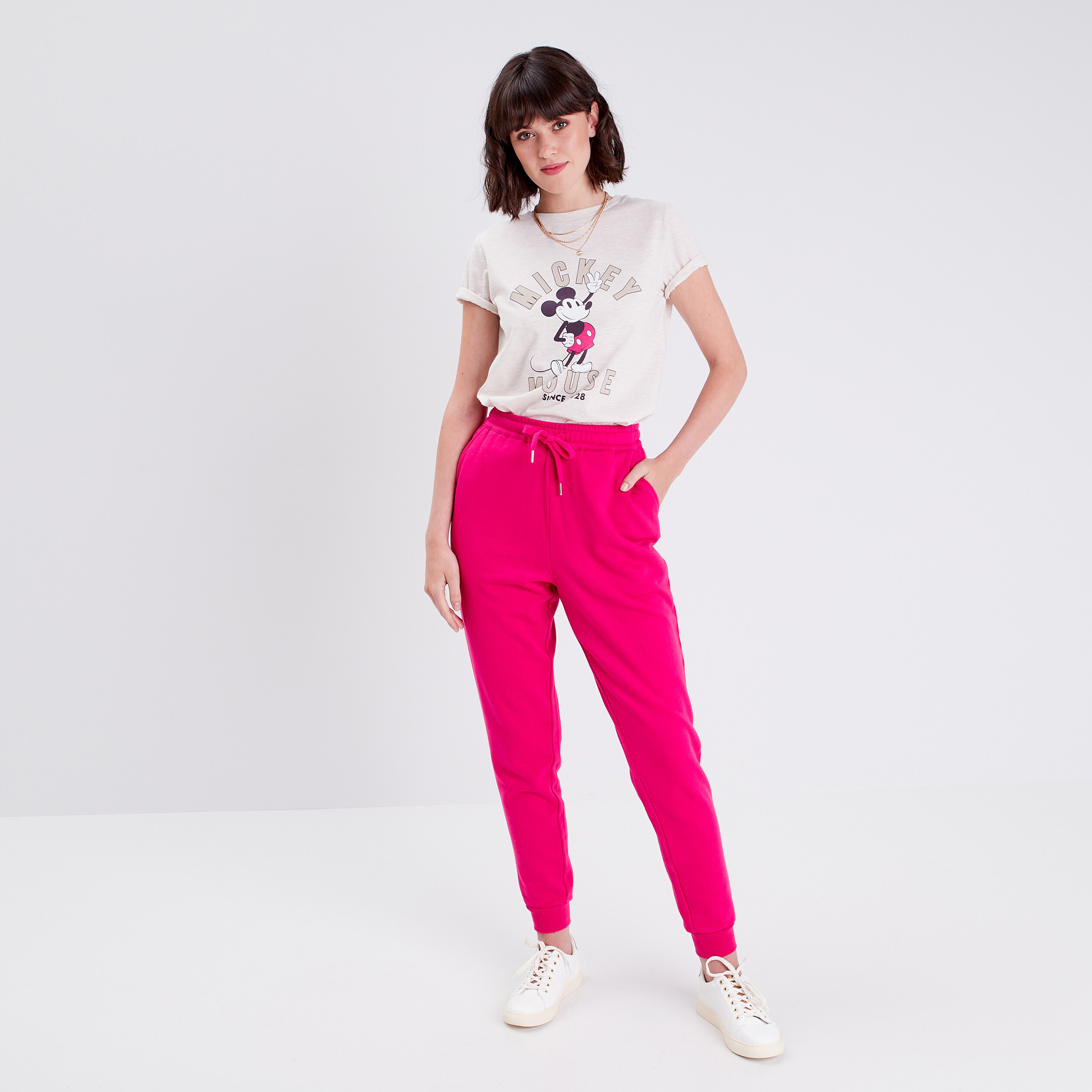 Pantalon jogging molletonné rose fushia femme