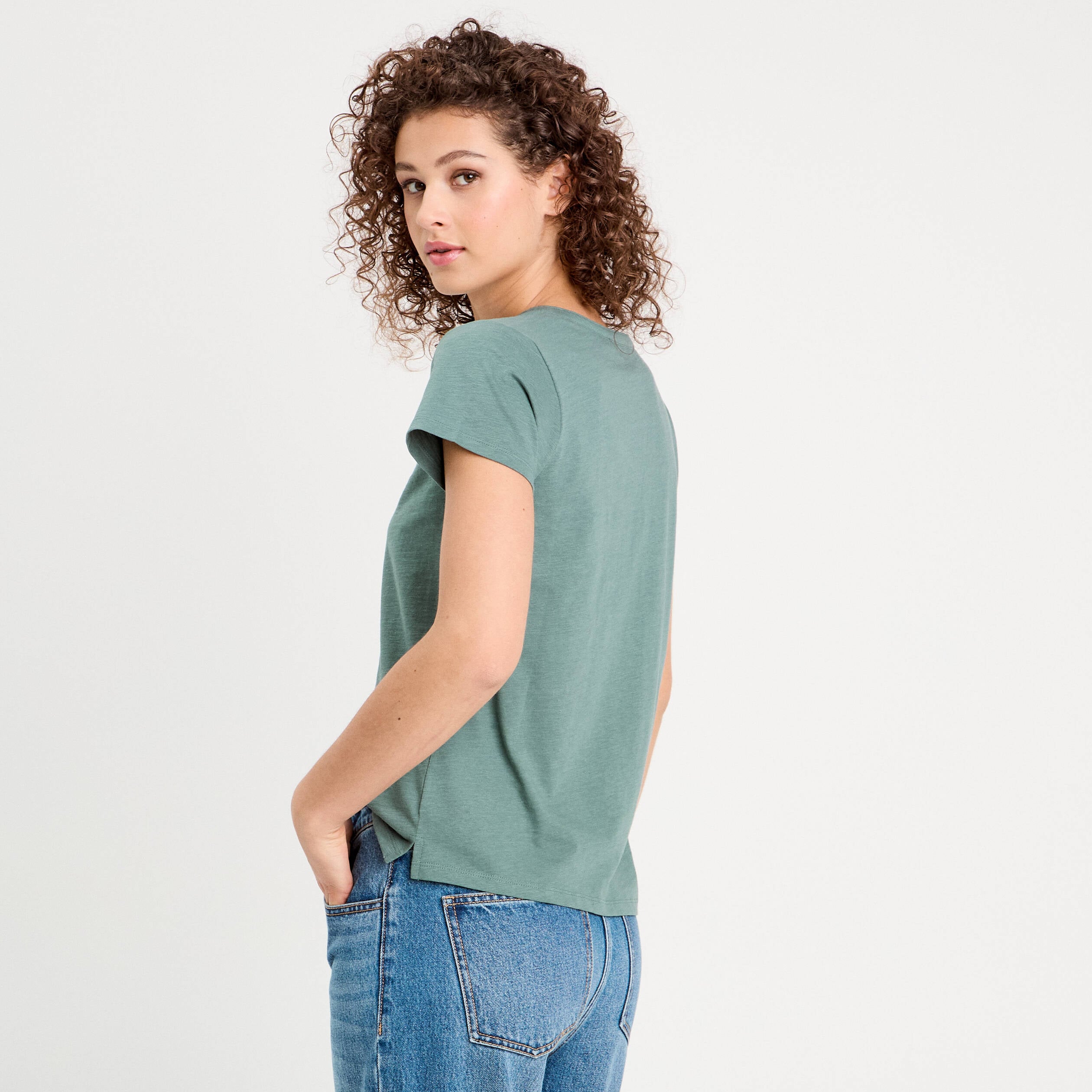 T-shirt manches courtes vert fonc&eacute; femme