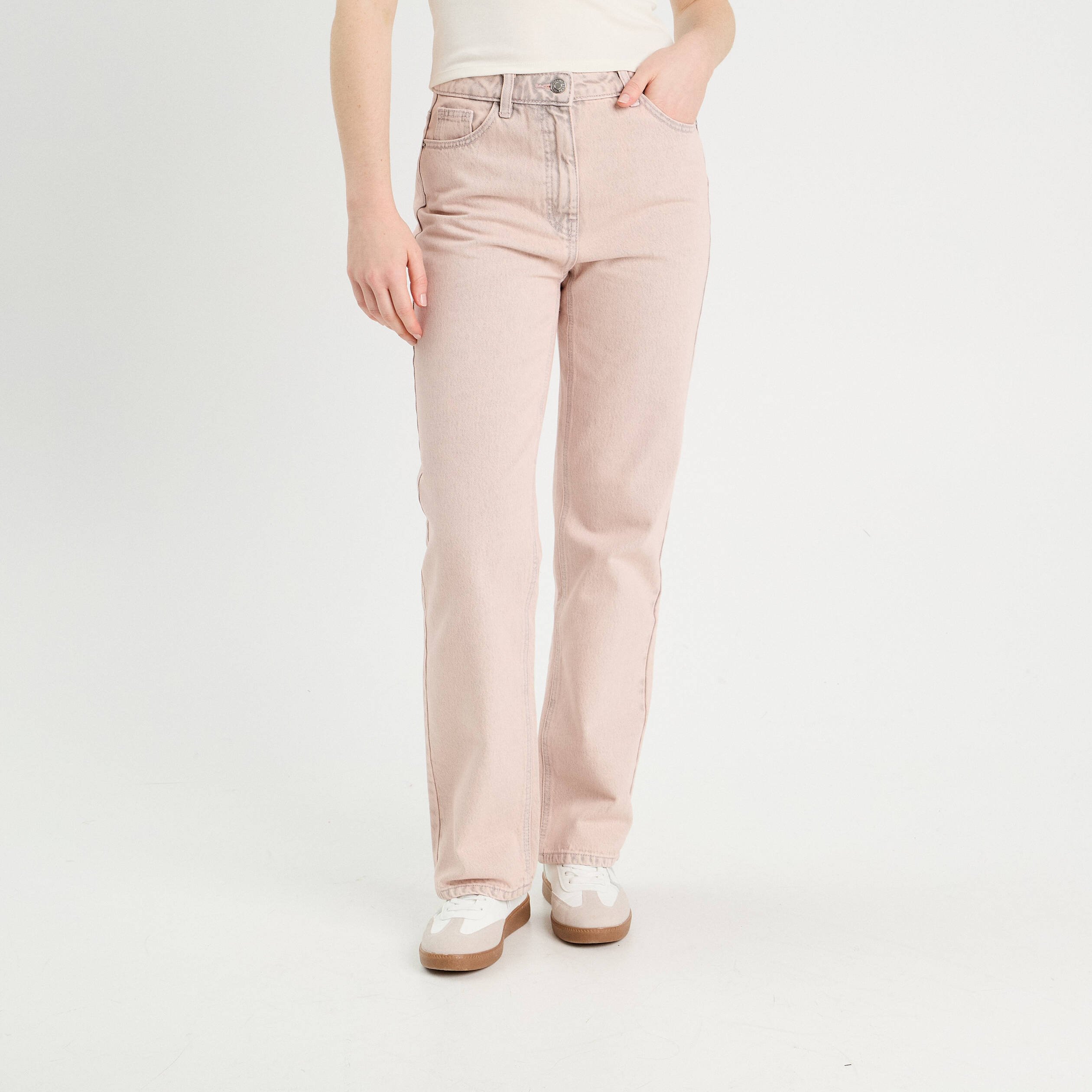 Jeans straight taille haute rose clair femme